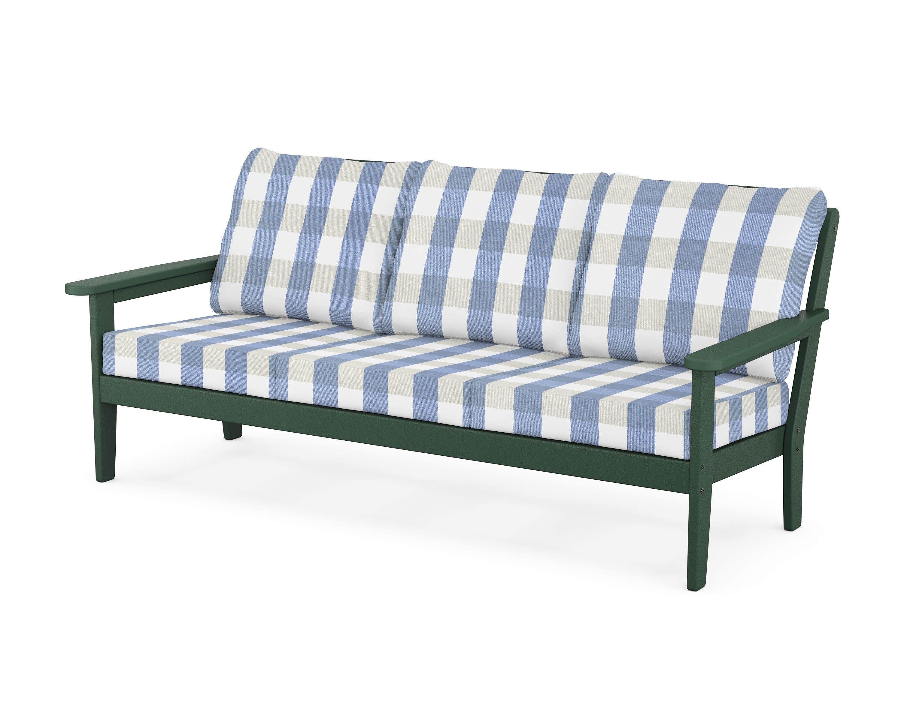 Cottage Deep Seating Sofa in Green / Buffalo Plaid Sky Blue