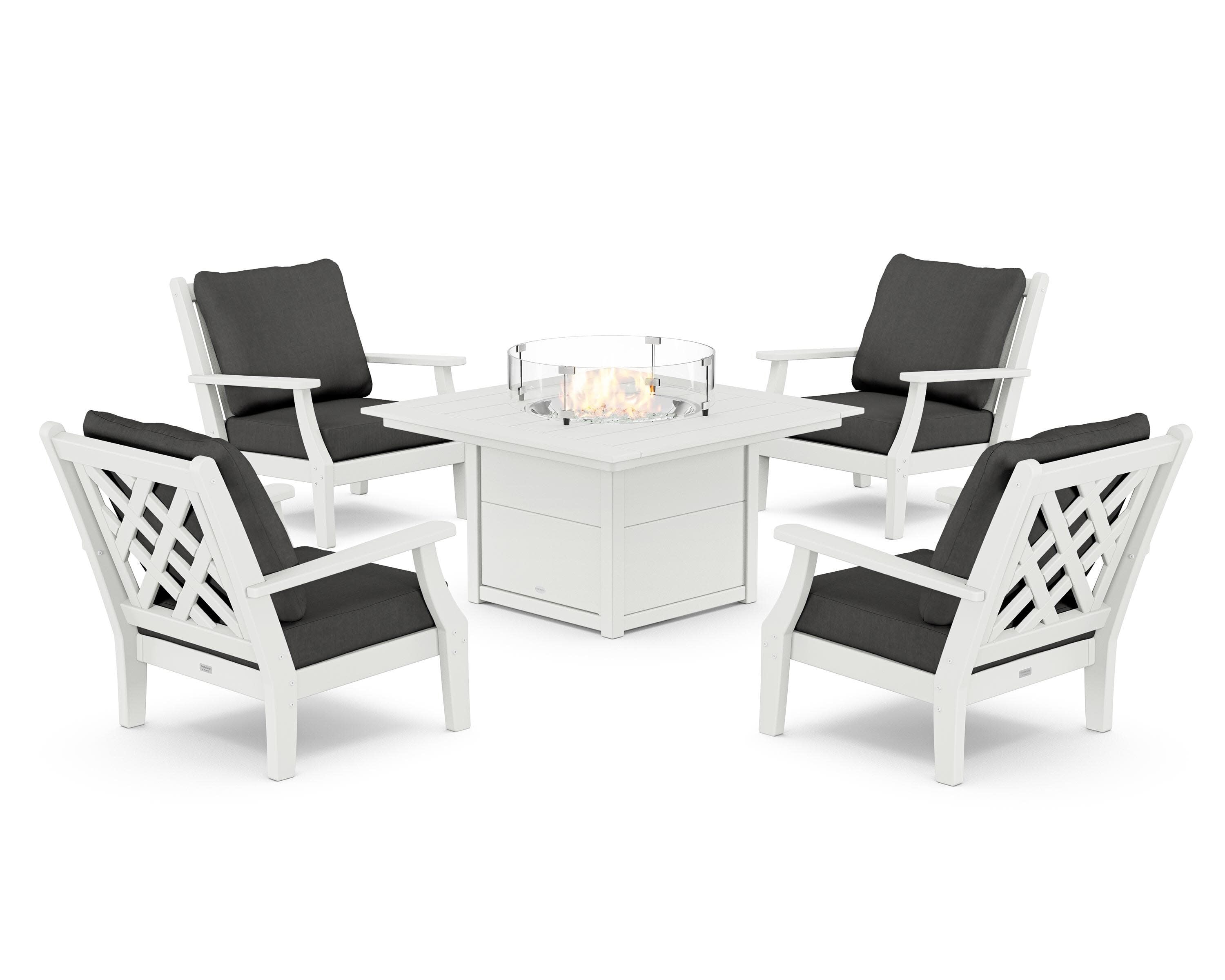 Wovendale 5-Piece Deep Seating Set with Fire Pit Table in White / Spectrum Carbon