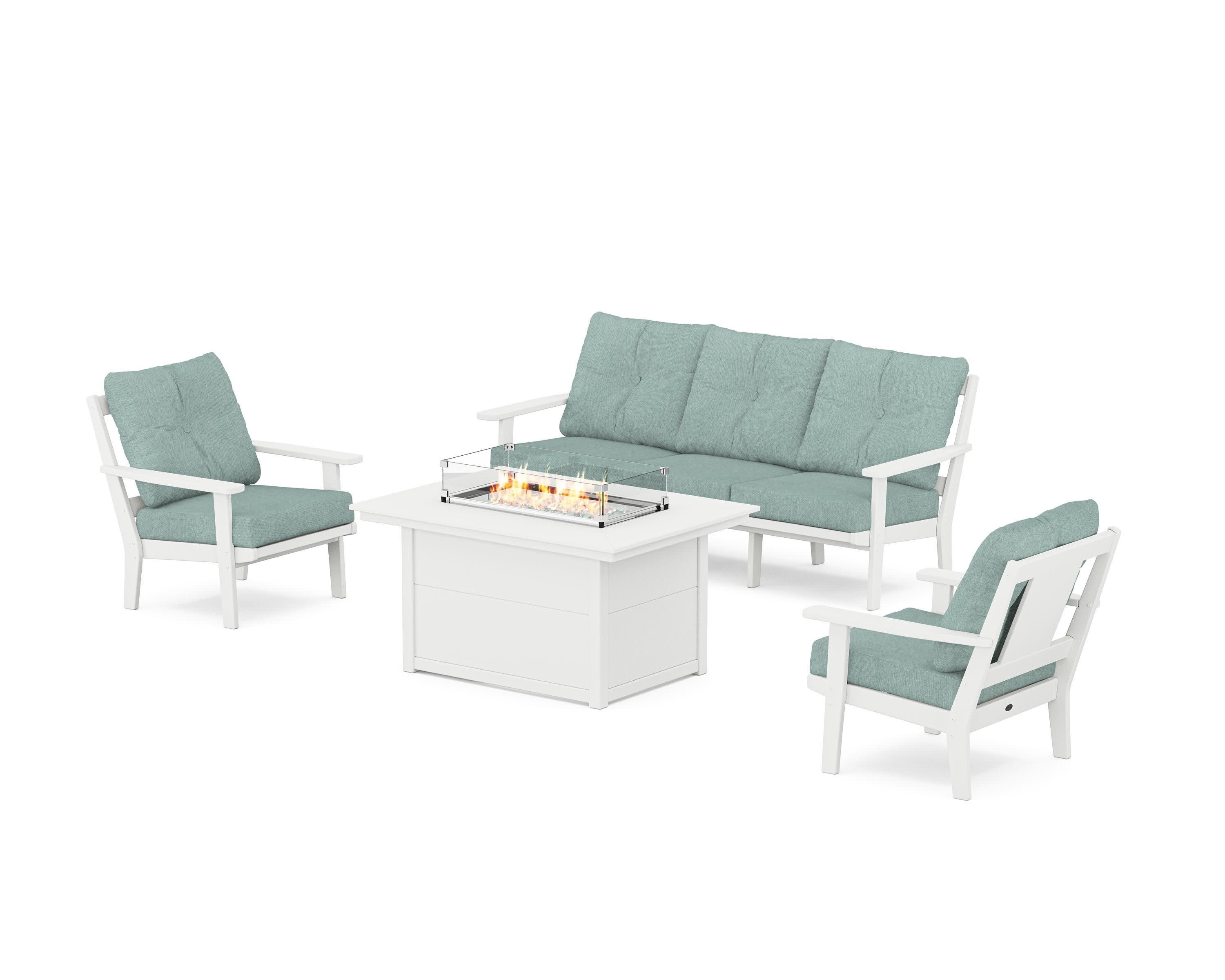 Prairie Deep Seating Fire Pit Table Set in White / Glacier Spa