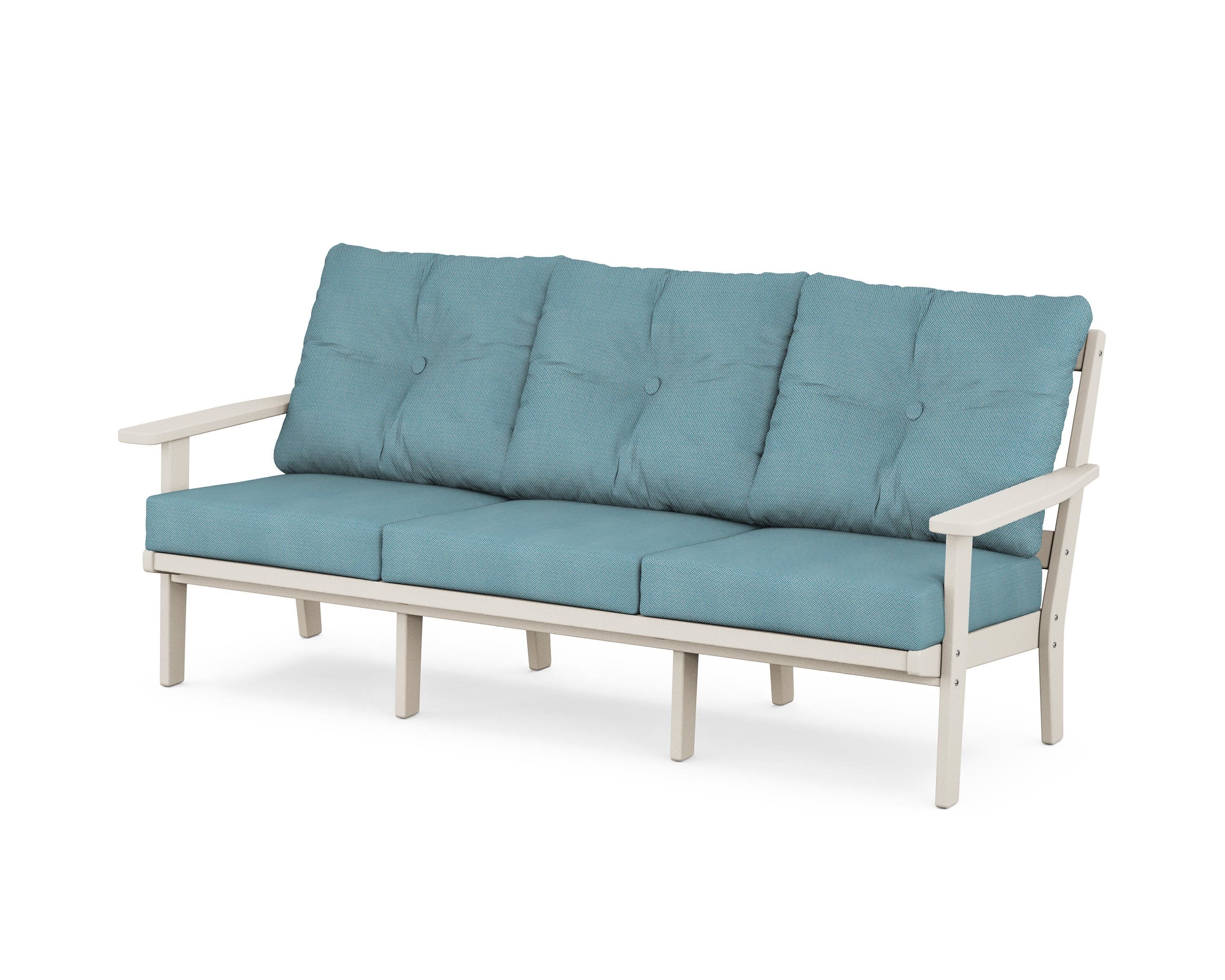 PrairieDeep Seating Sofa in Sand / Lattice Sky Blue