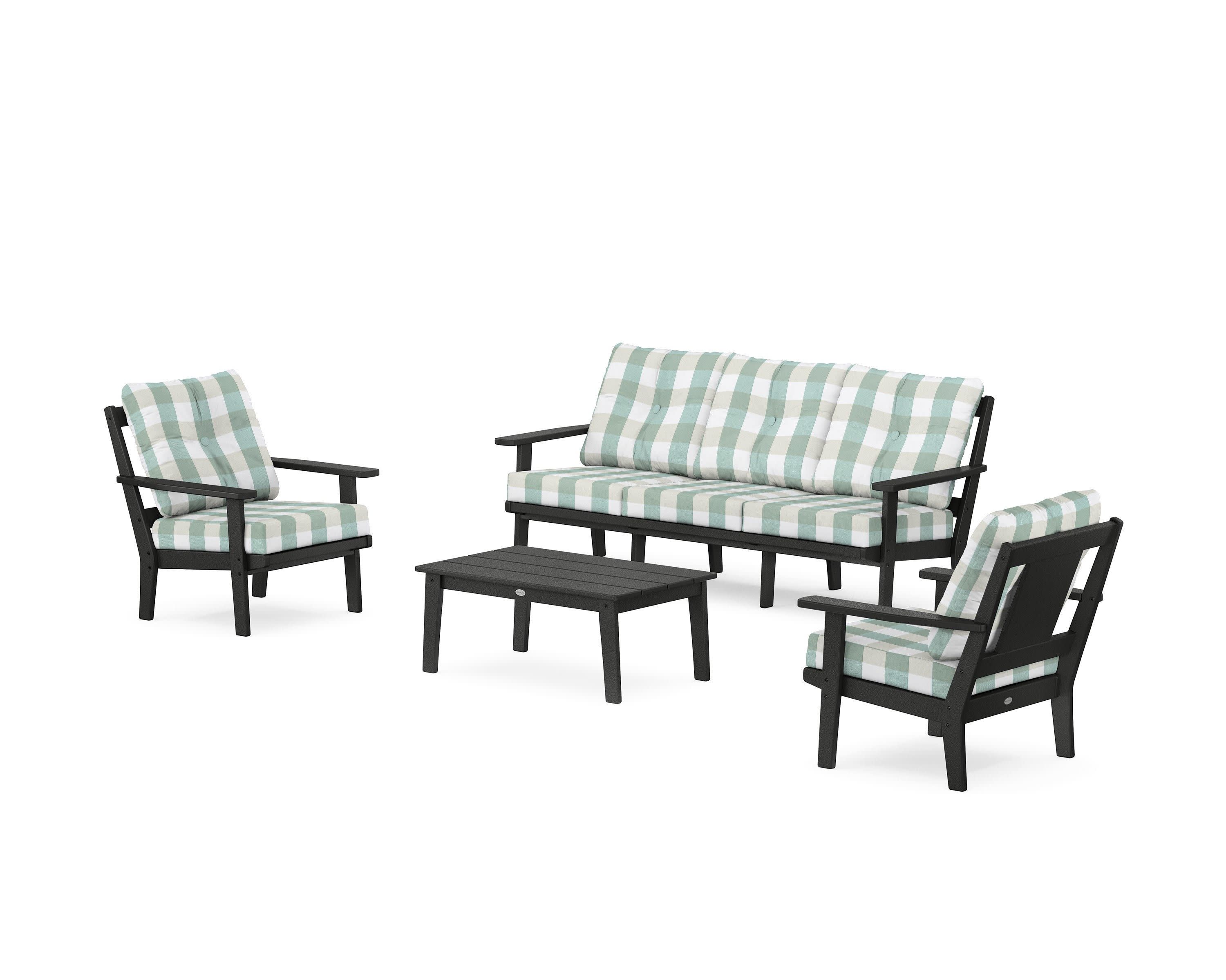 Prairie 4-Piece Deep Seating Set with Sofa in Black / Buffalo Plaid Glacier Spa