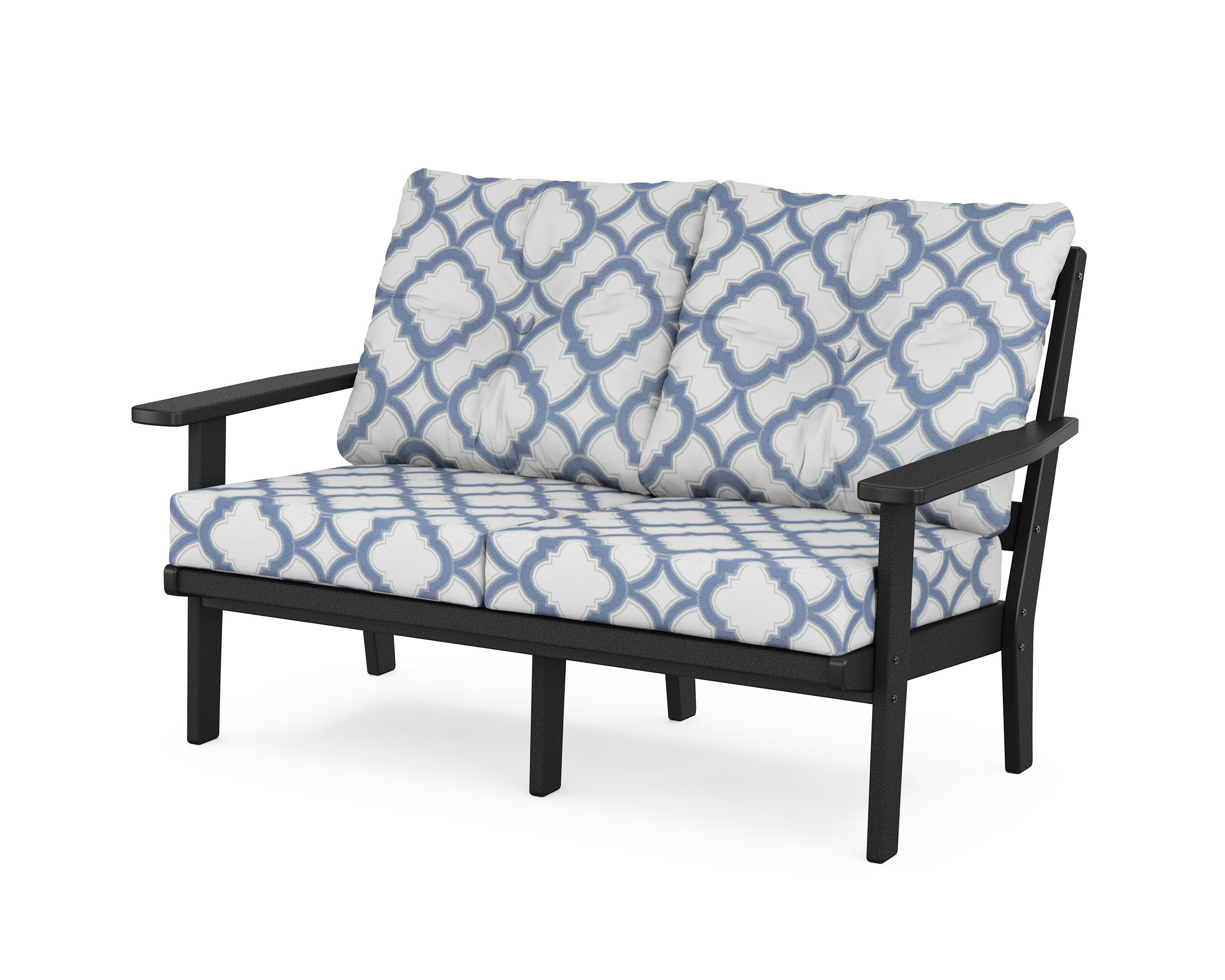 Prairie Deep SeatingLoveseat in Black / Trellis Sky Blue