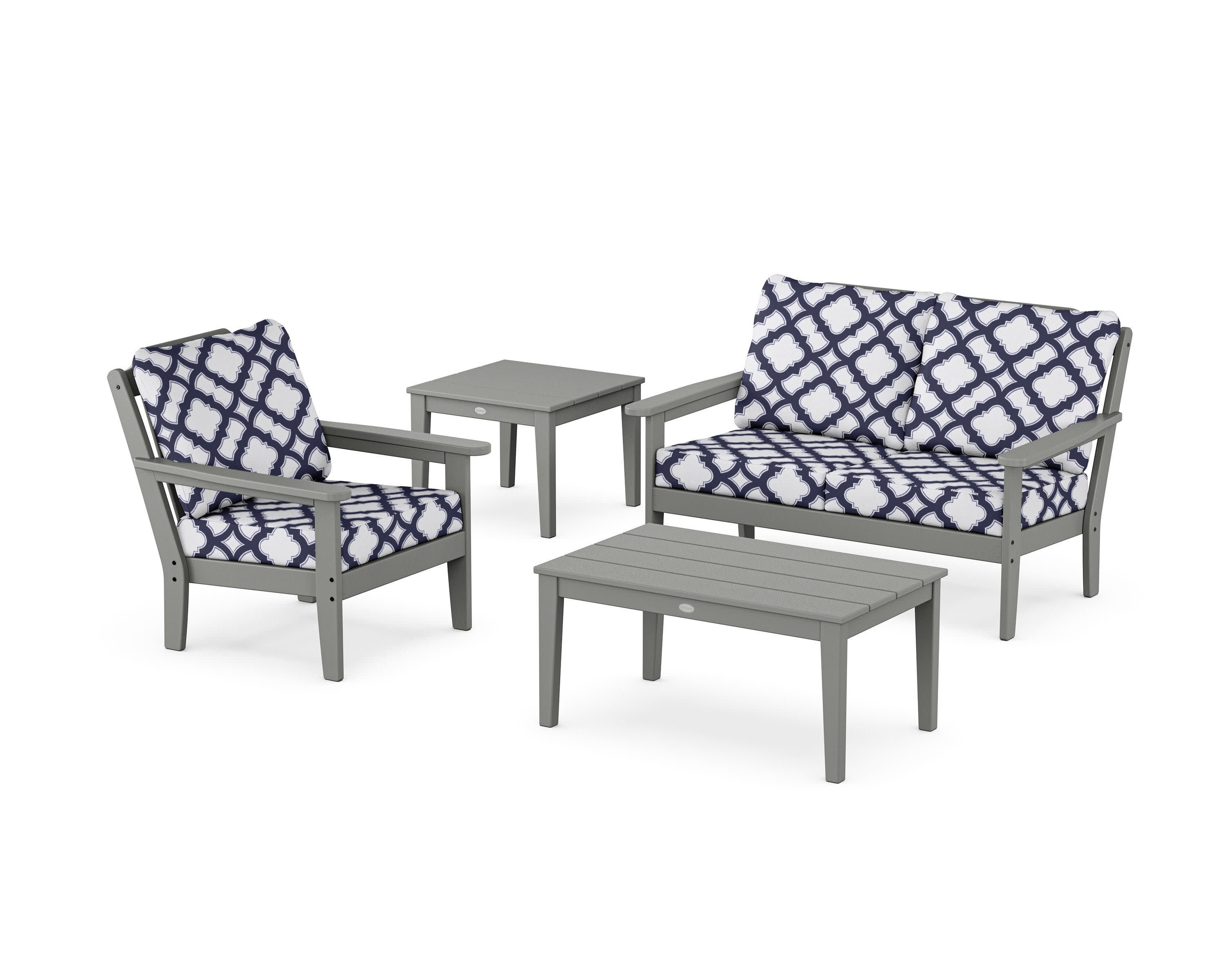 Wovendale 4-Piece Deep Seating Set in Slate Grey / Trellis Navy