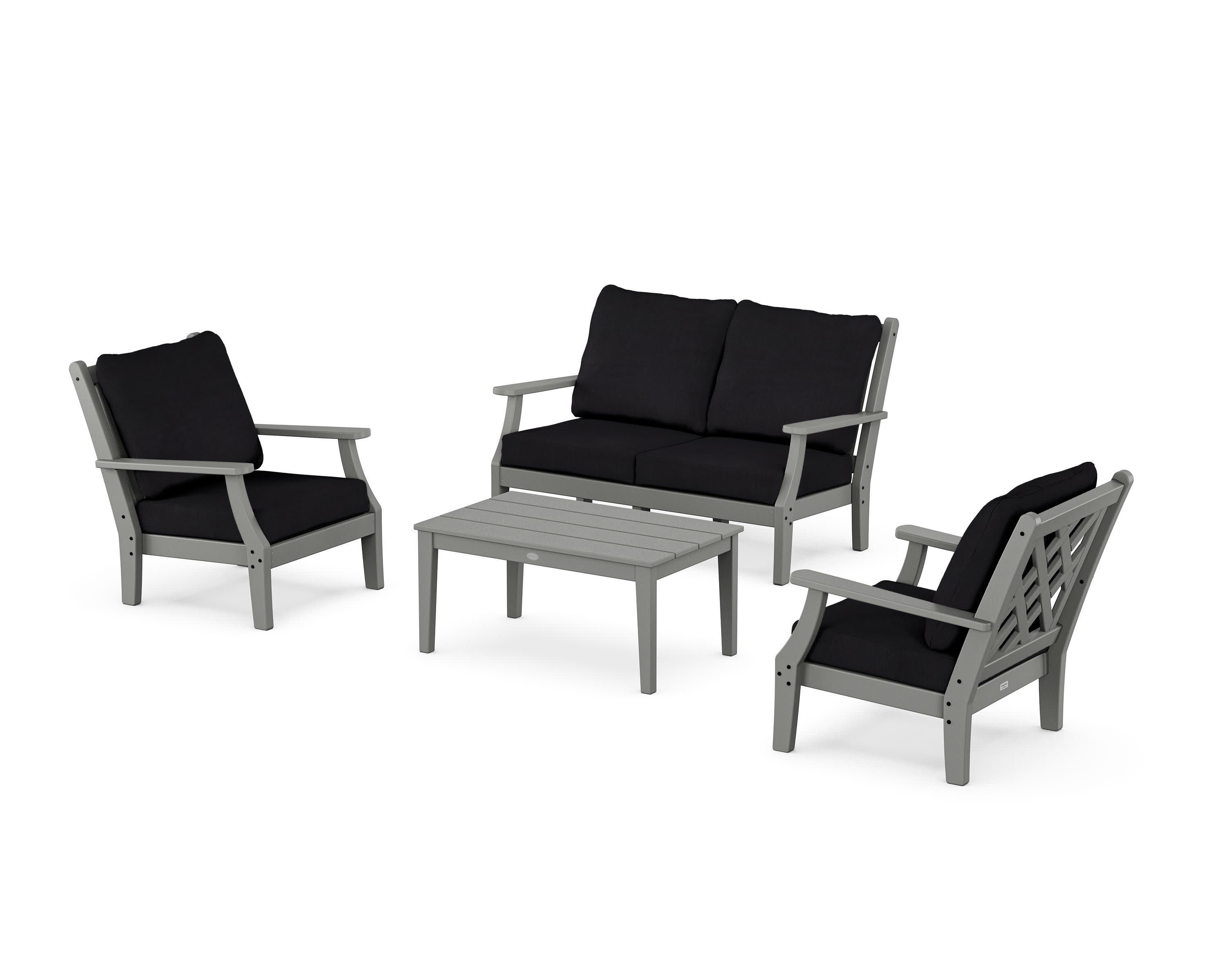 Wovendale 4-Piece Deep Seating Set with Loveseat in Slate Grey / Midnight Linen