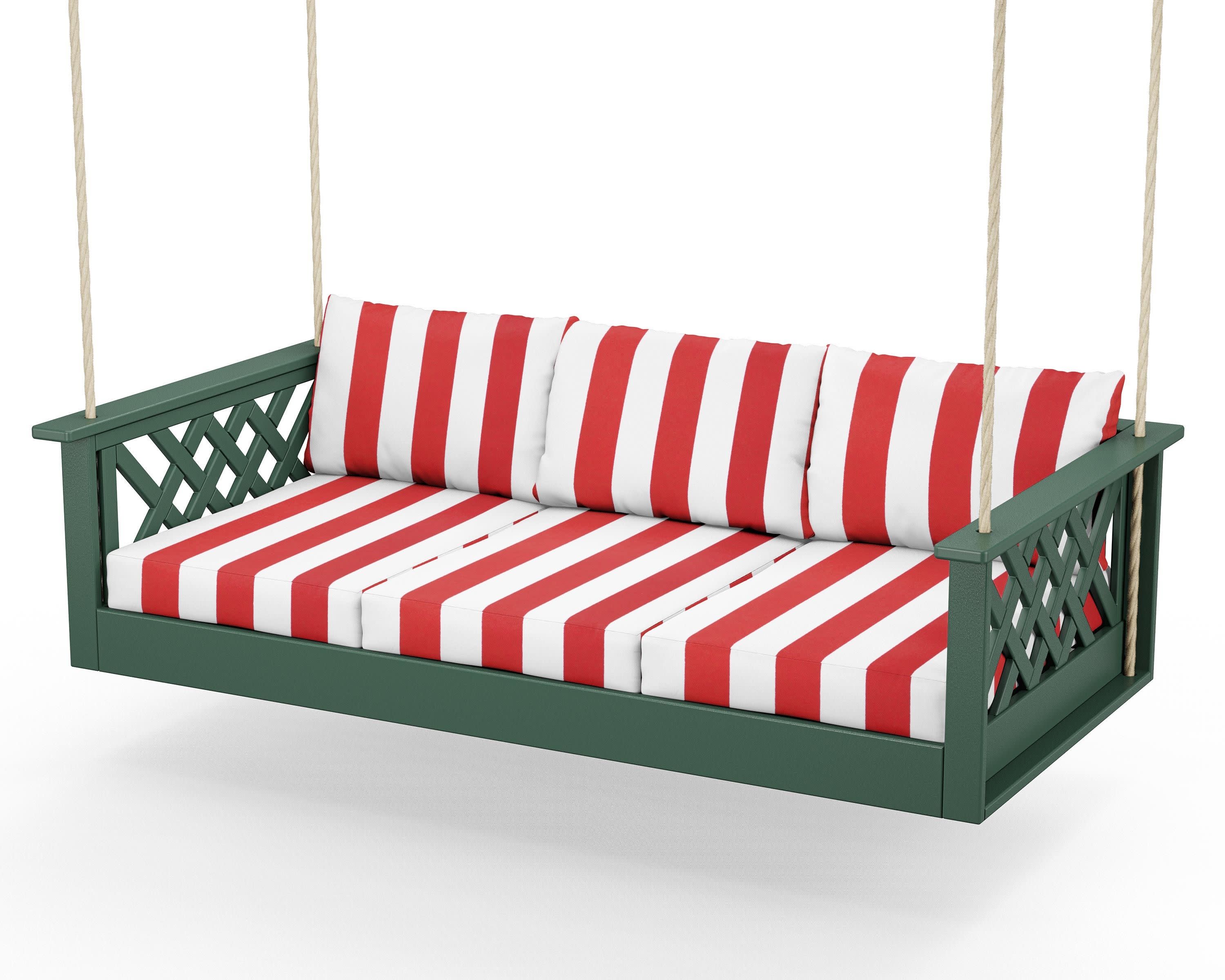Wovendale Daybed Swing in Green / Cabana Stripe Crimson