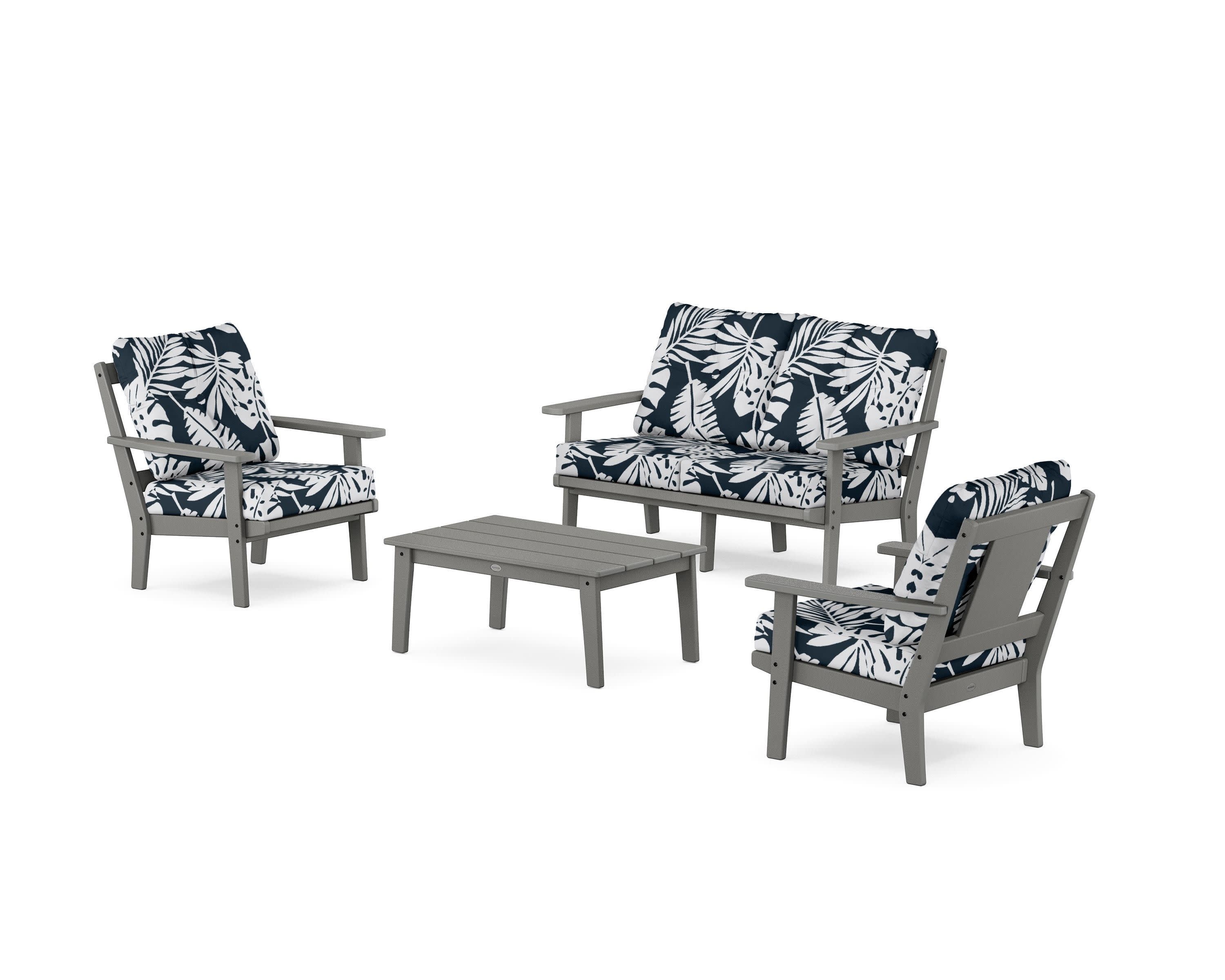 Prairie 4-Piece Deep Seating Set with Loveseat in Slate Grey / Leaf Marine Indigo