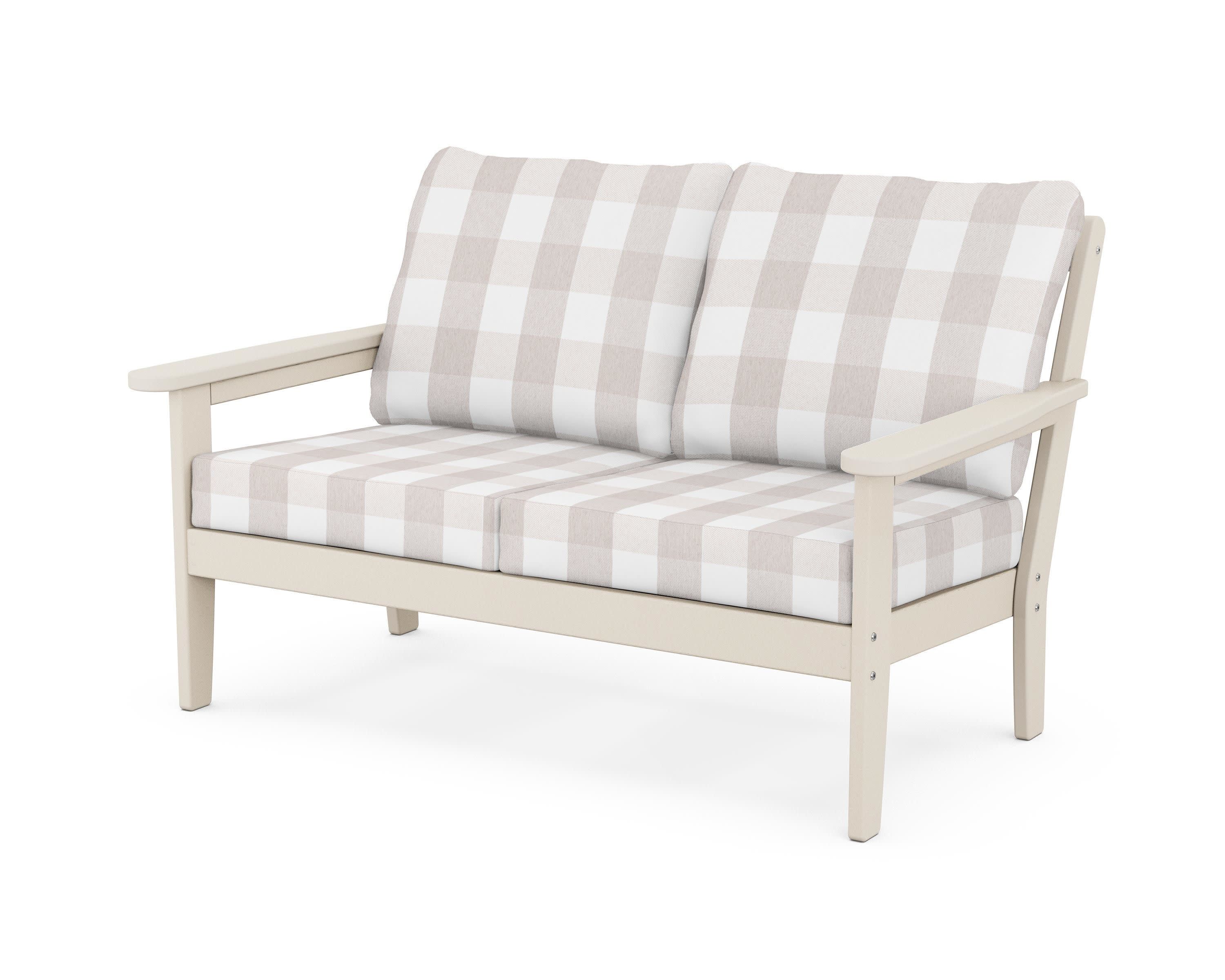 Cottage Deep Seating Loveseat in Sand / Buffalo Plaid Dune Burlap