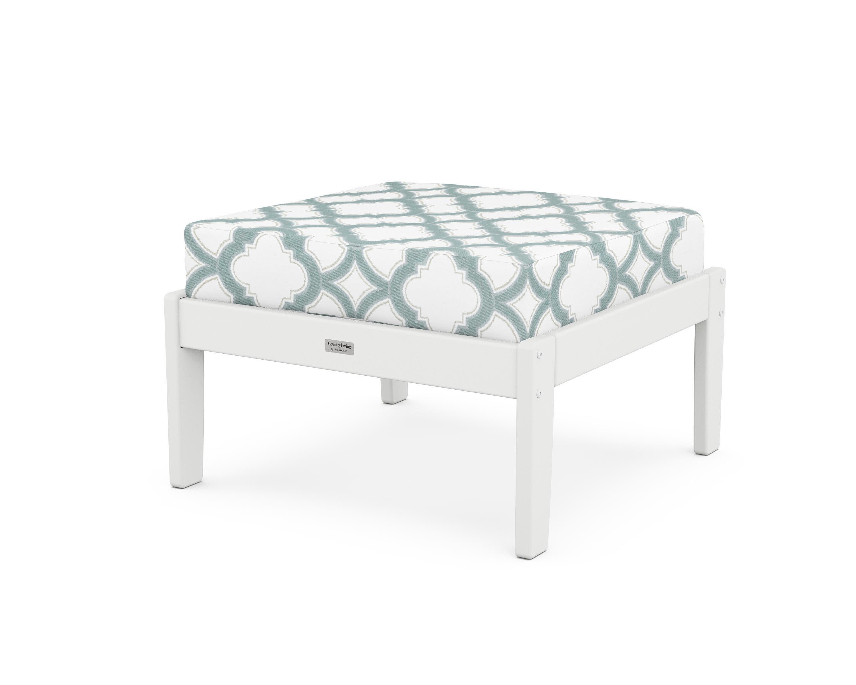 Cottage Deep Seating Ottoman in White / Trellis Glacier Spa