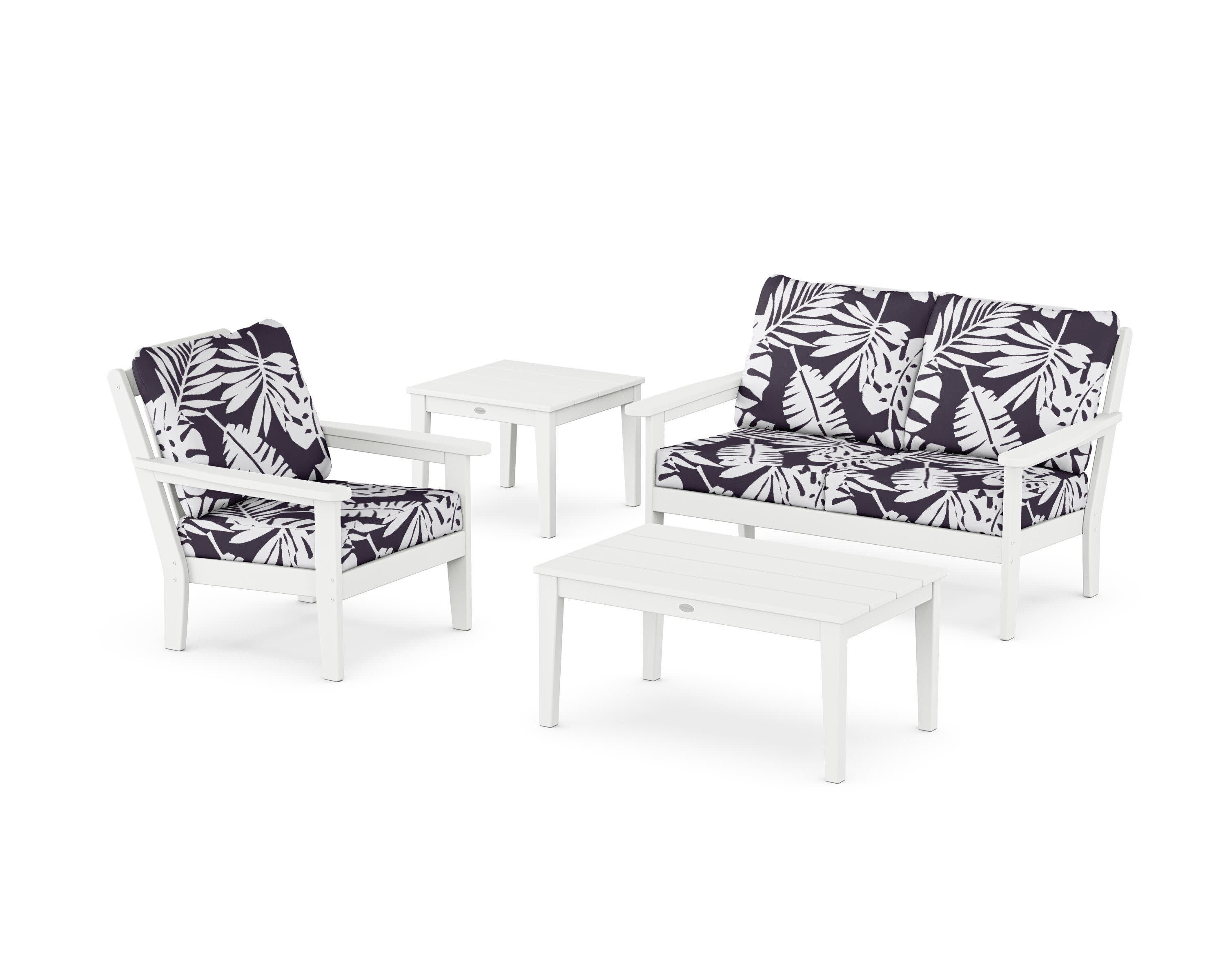 Wovendale 4-Piece Deep Seating Set in White / Leaf Navy