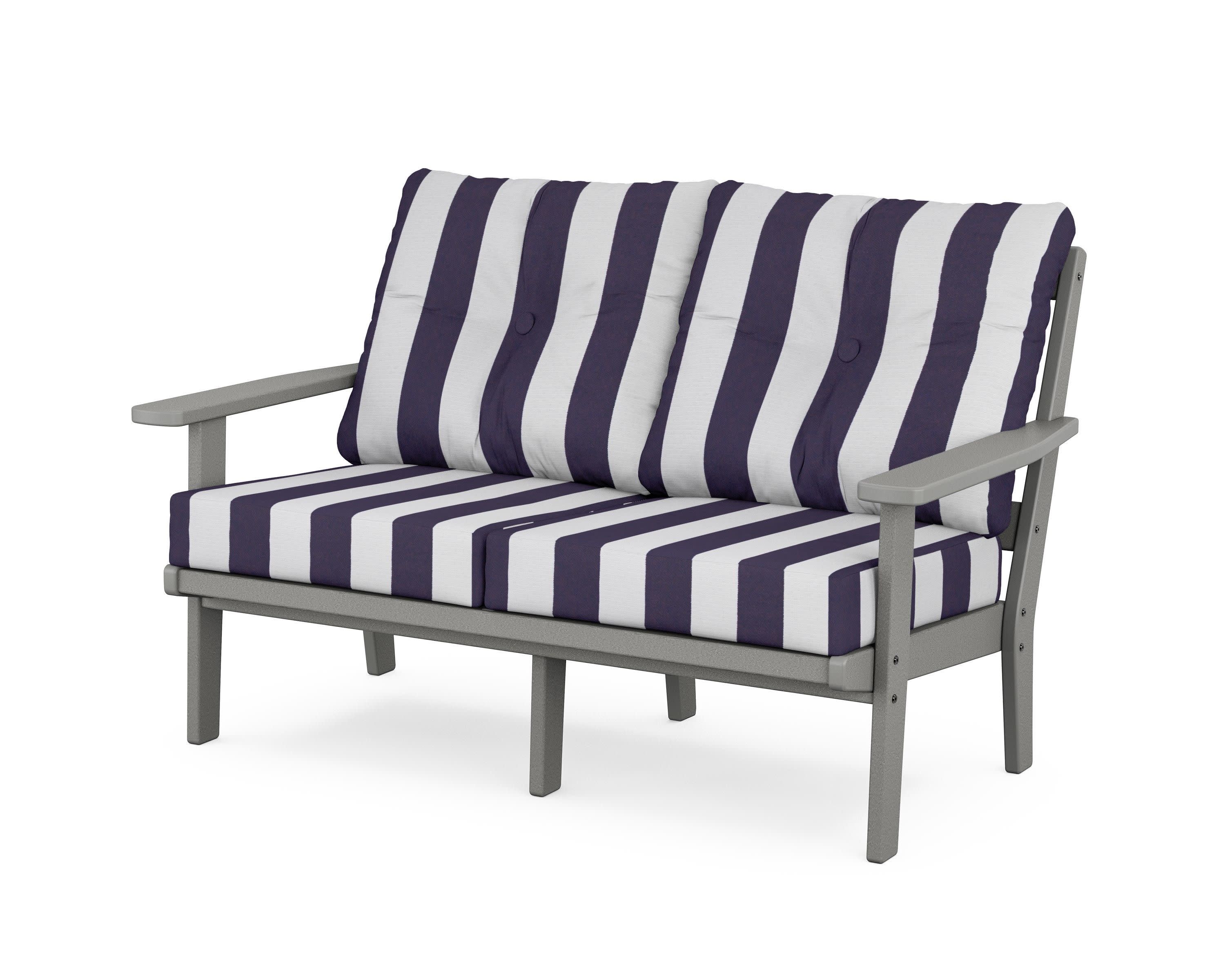 Prairie Deep SeatingLoveseat in Slate Grey / Cabana Stripe Navy
