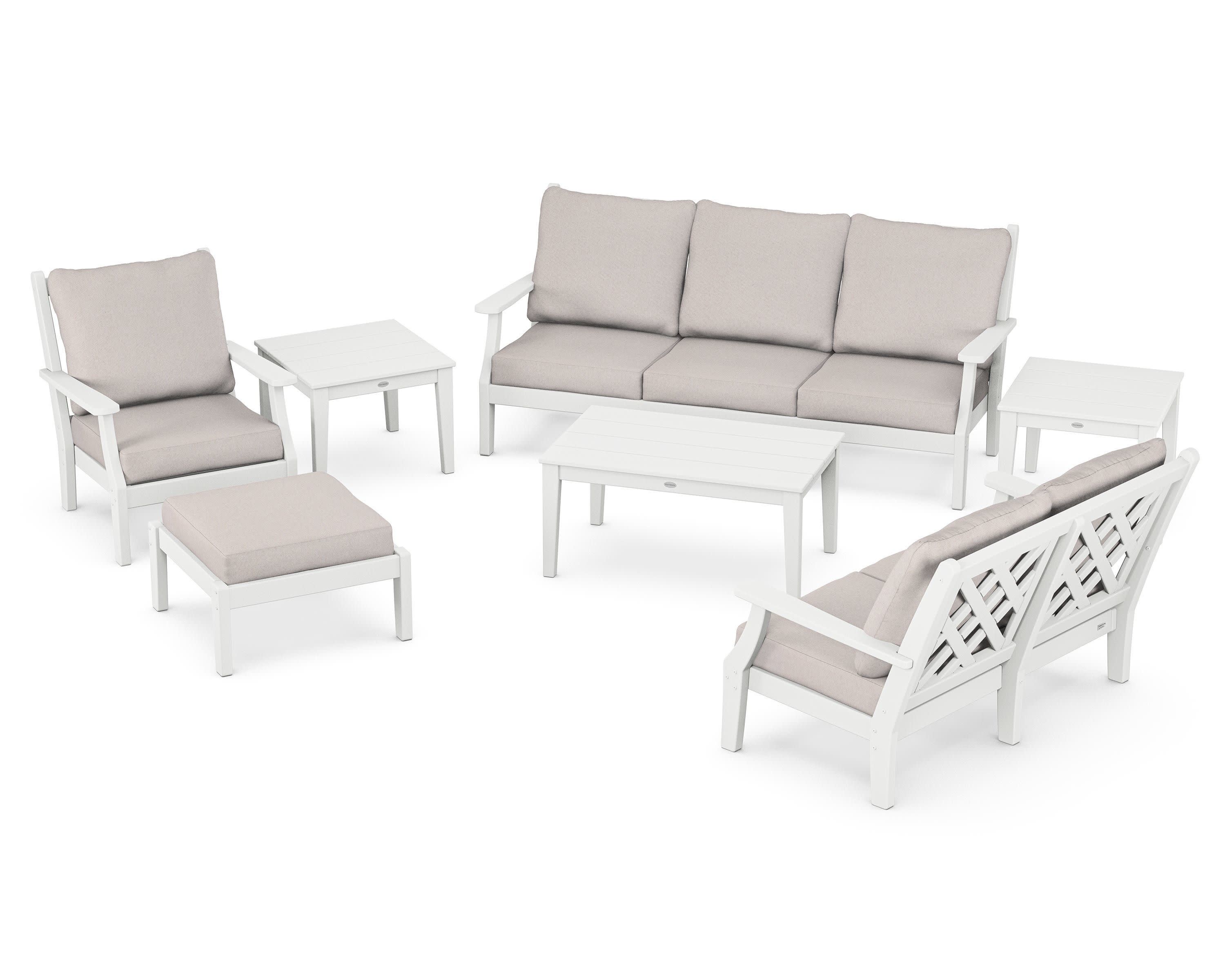 Wovendale 7-Piece Deep Seating Set in White / Dune Burlap