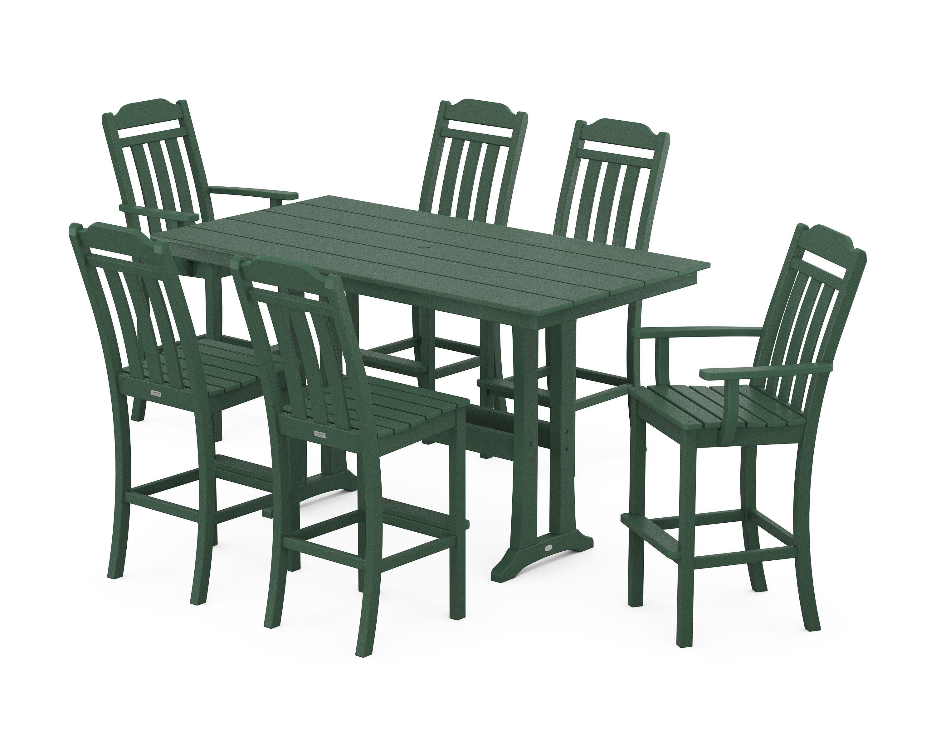 Cottage 7-Piece Farmhouse Bar Set with Trestle Legs in Green