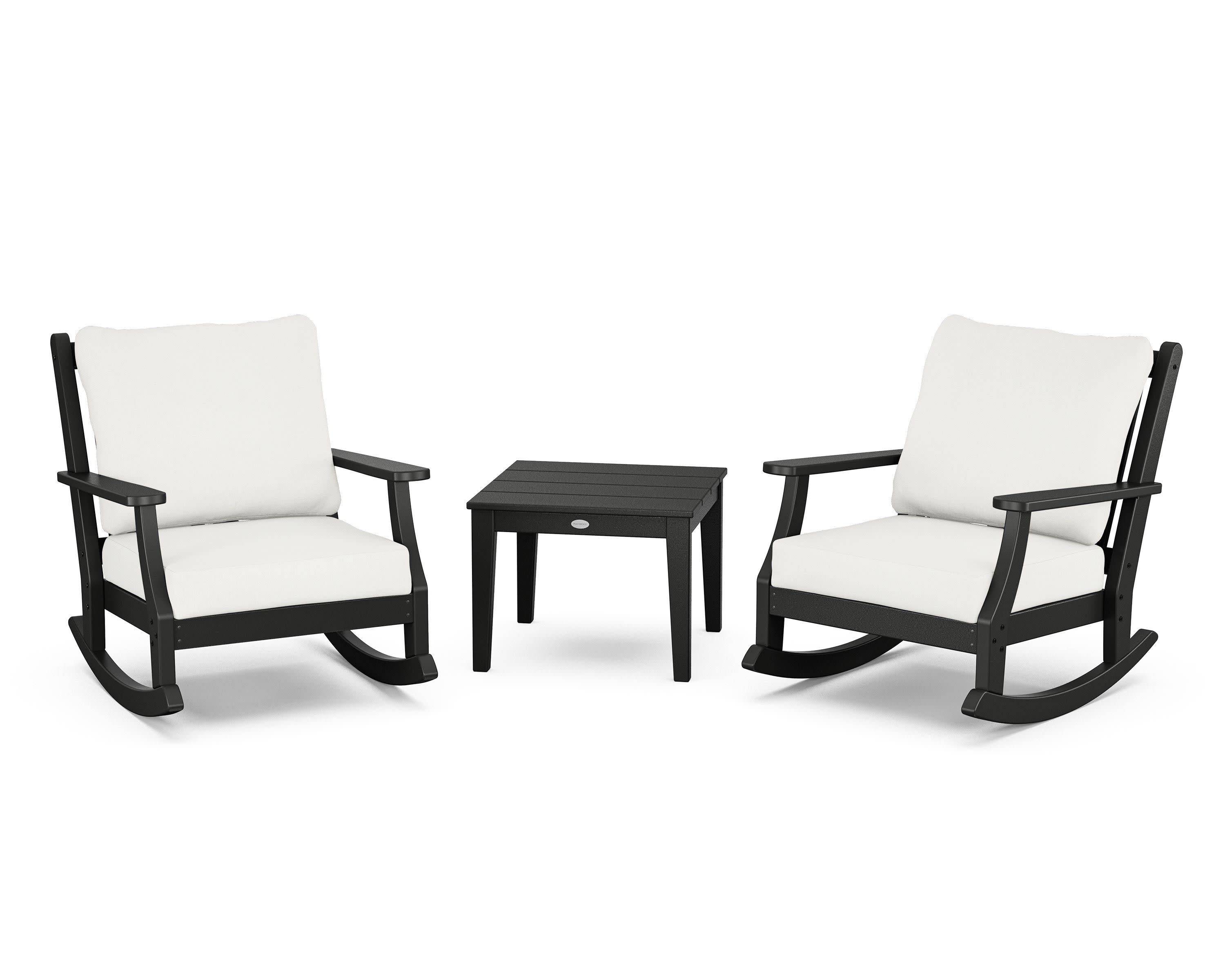 Wovendale 3-Piece Deep Seating Rocker Set in Black / Natural Linen