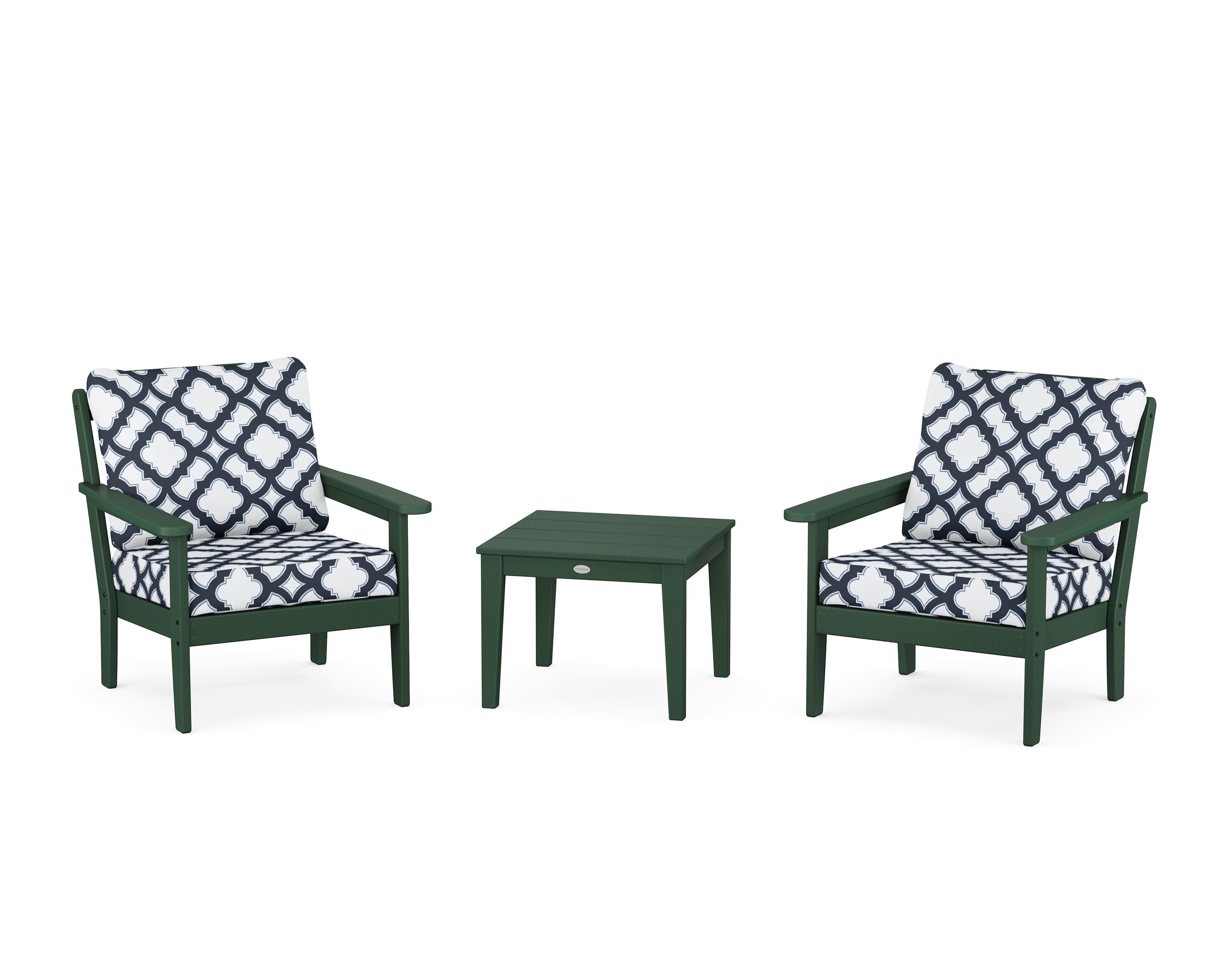 Cottage 3-Piece Deep Seating Set in Green / Trellis Marine Indigo