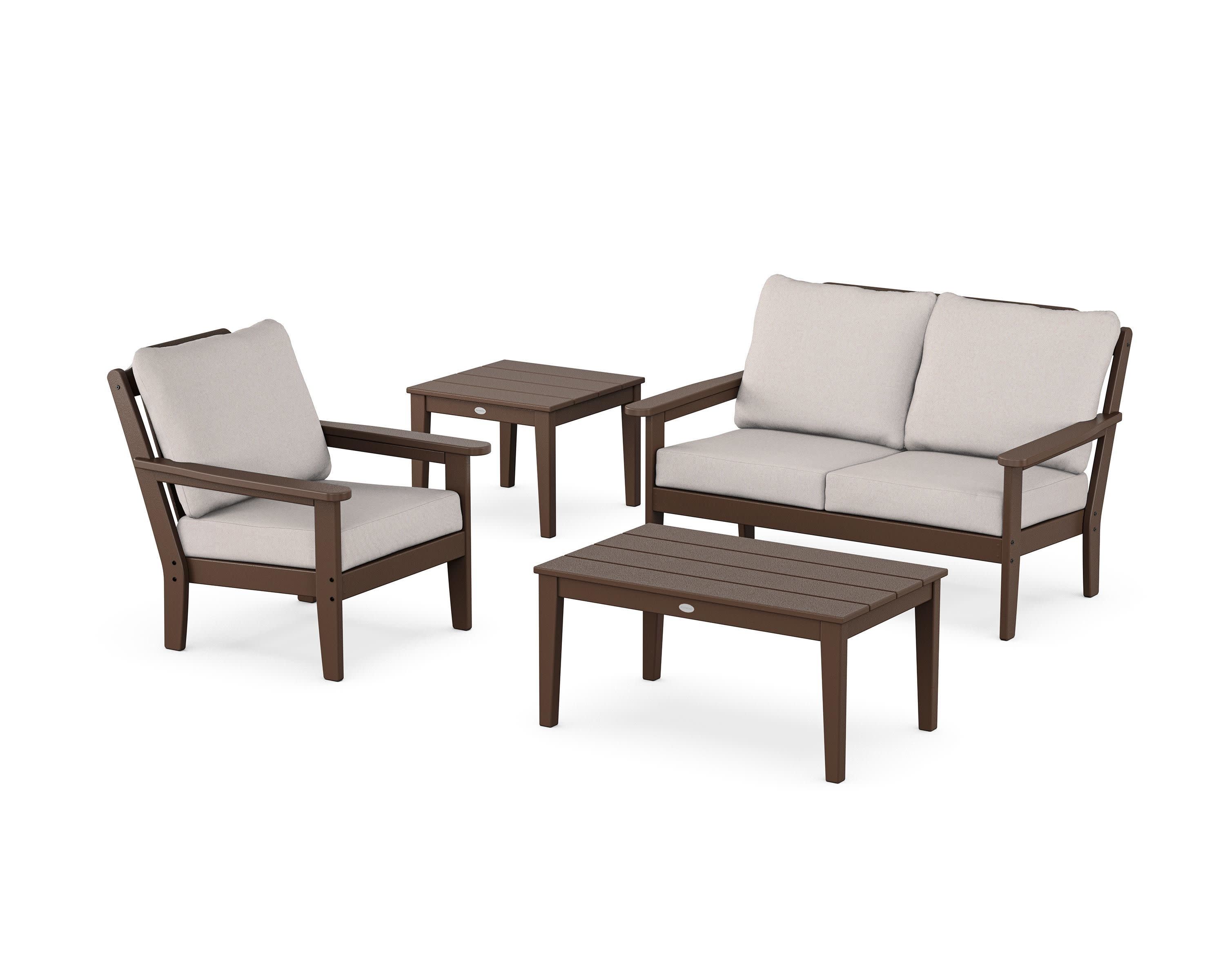 Wovendale 4-Piece Deep Seating Set in Mahogany / Dune Burlap
