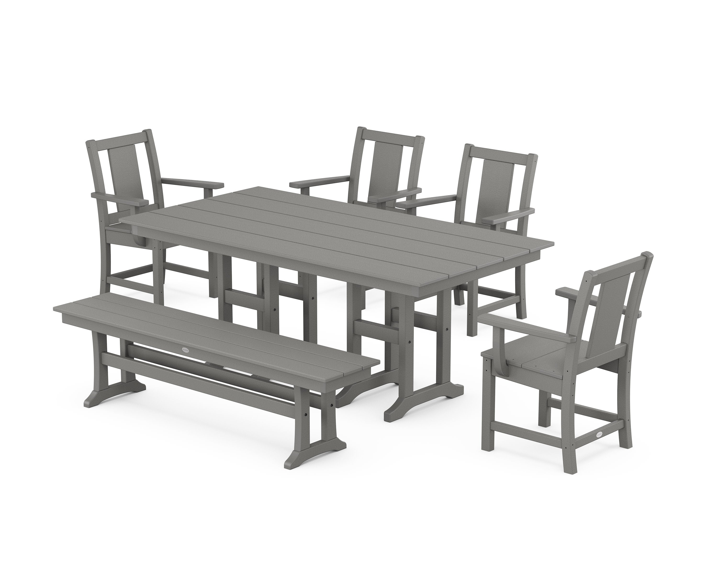 Prairie 6-Piece Farmhouse Dining Set with Bench in Slate Grey