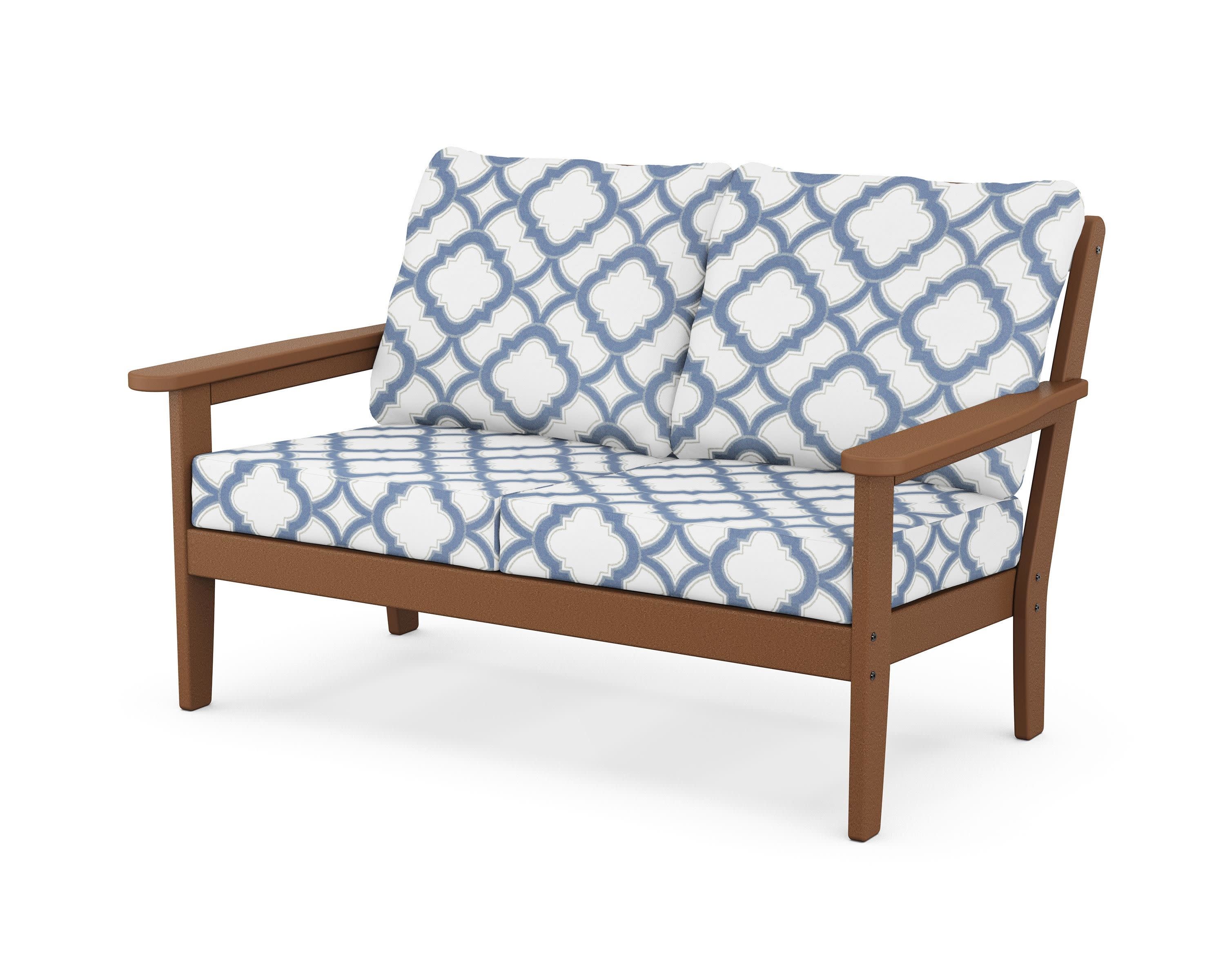 Cottage Deep Seating Loveseat in Teak / Trellis Sky Blue