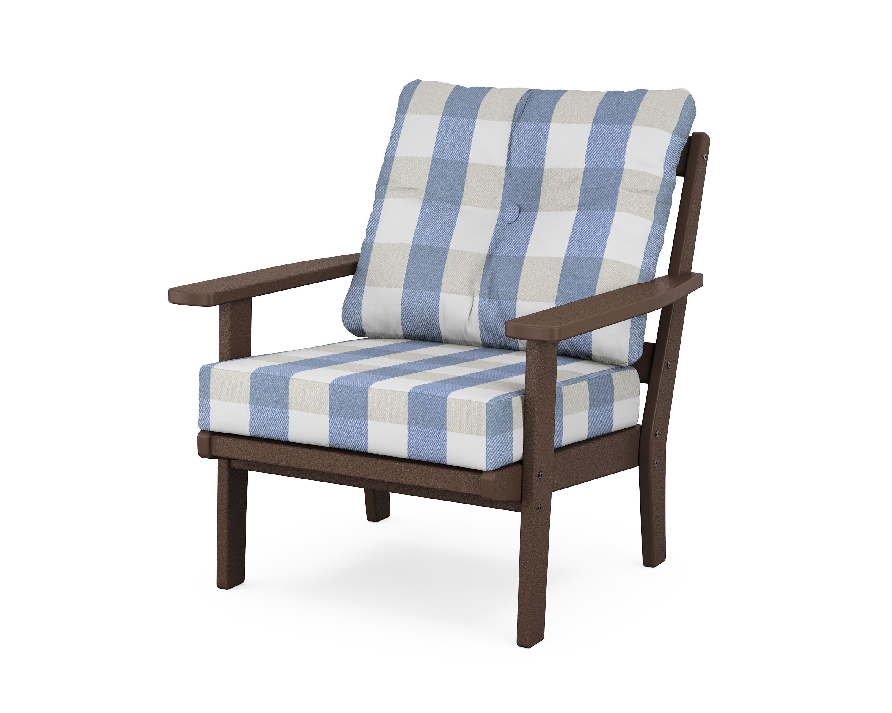 Prairie Deep Seating Chair in Mahogany / Buffalo Plaid Sky Blue