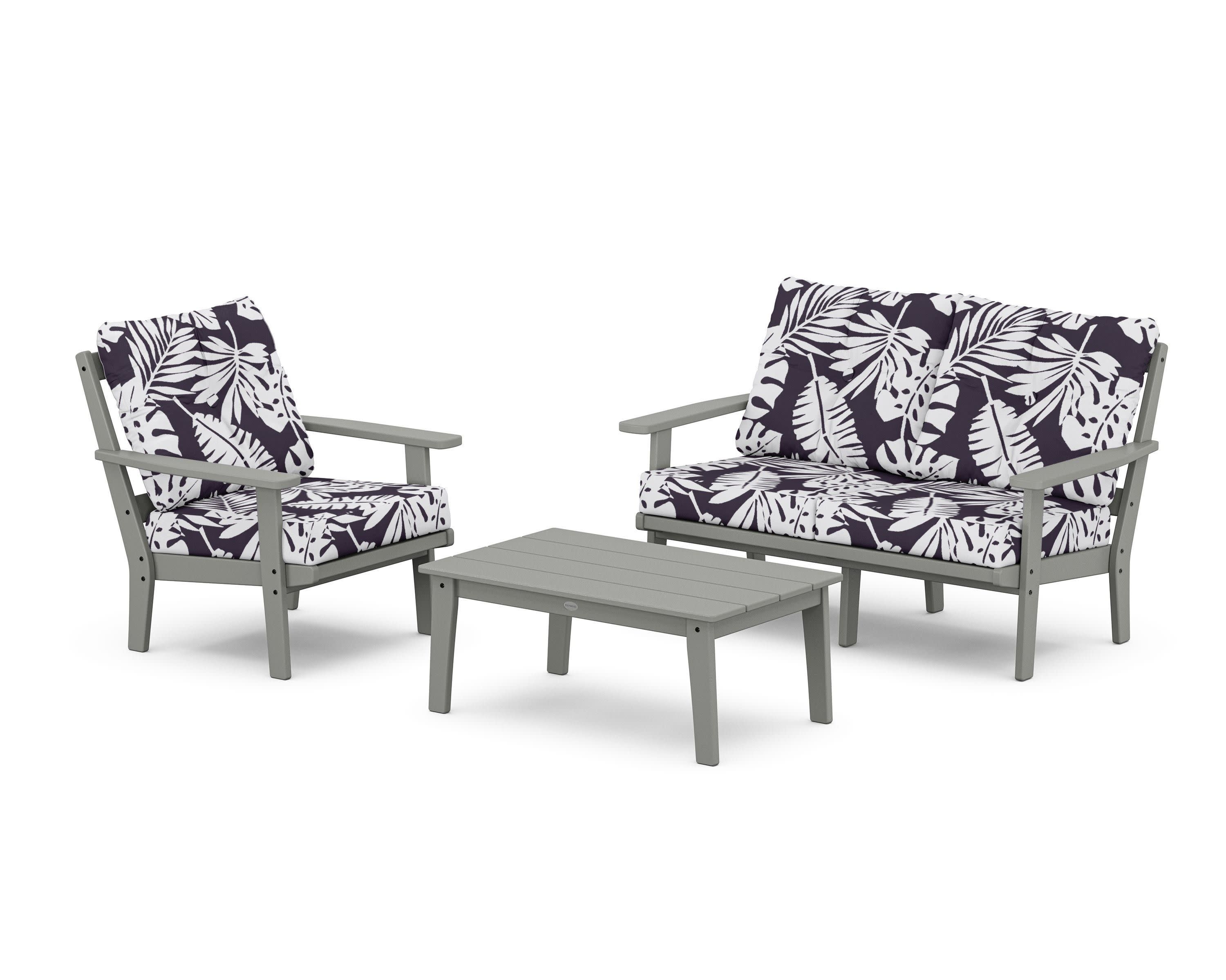 Prairie 3-Piece Deep Seating Set with Loveseat in Slate Grey / Leaf Navy