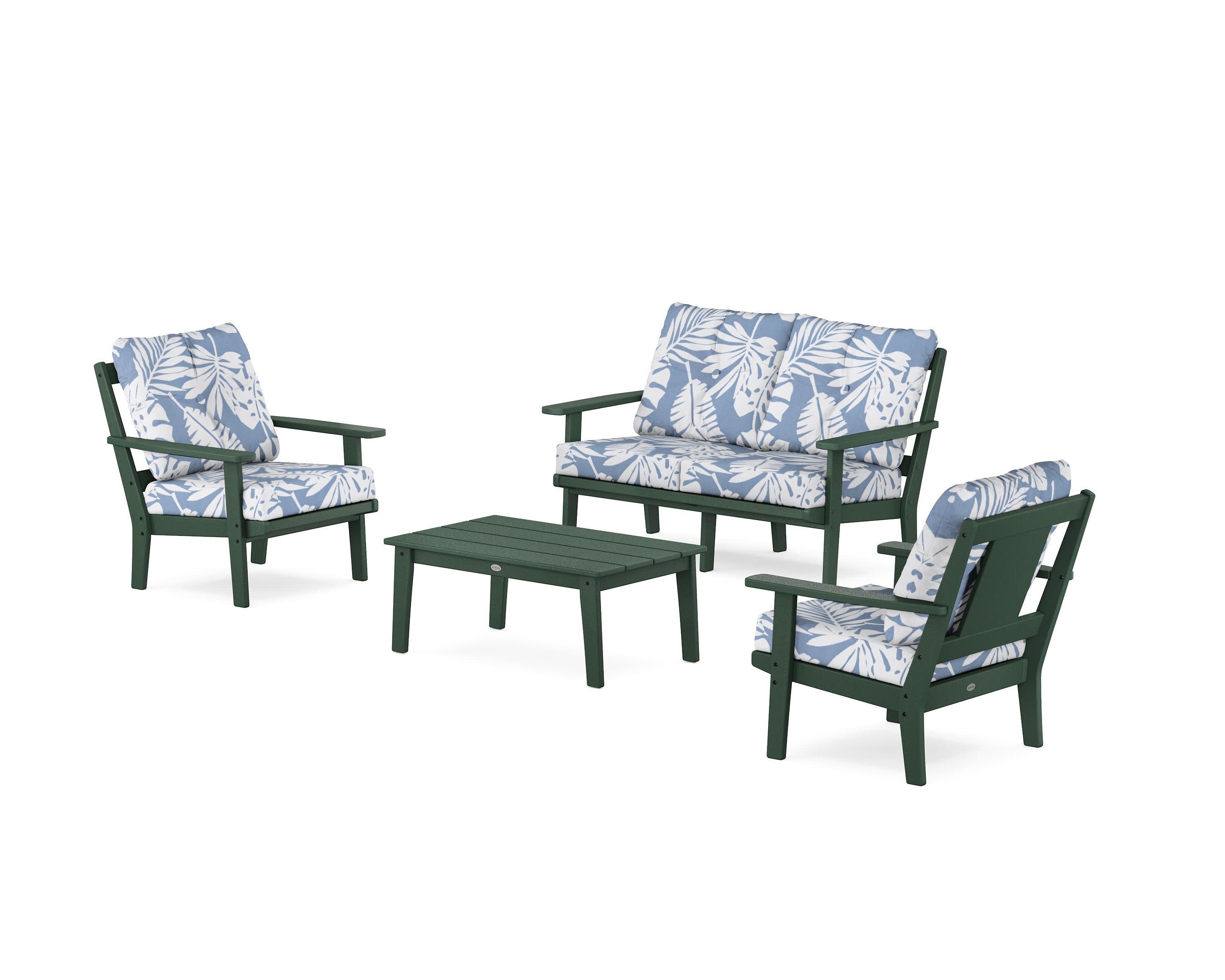 Prairie 4-Piece Deep Seating Set with Loveseat in Green / Leaf Sky Blue