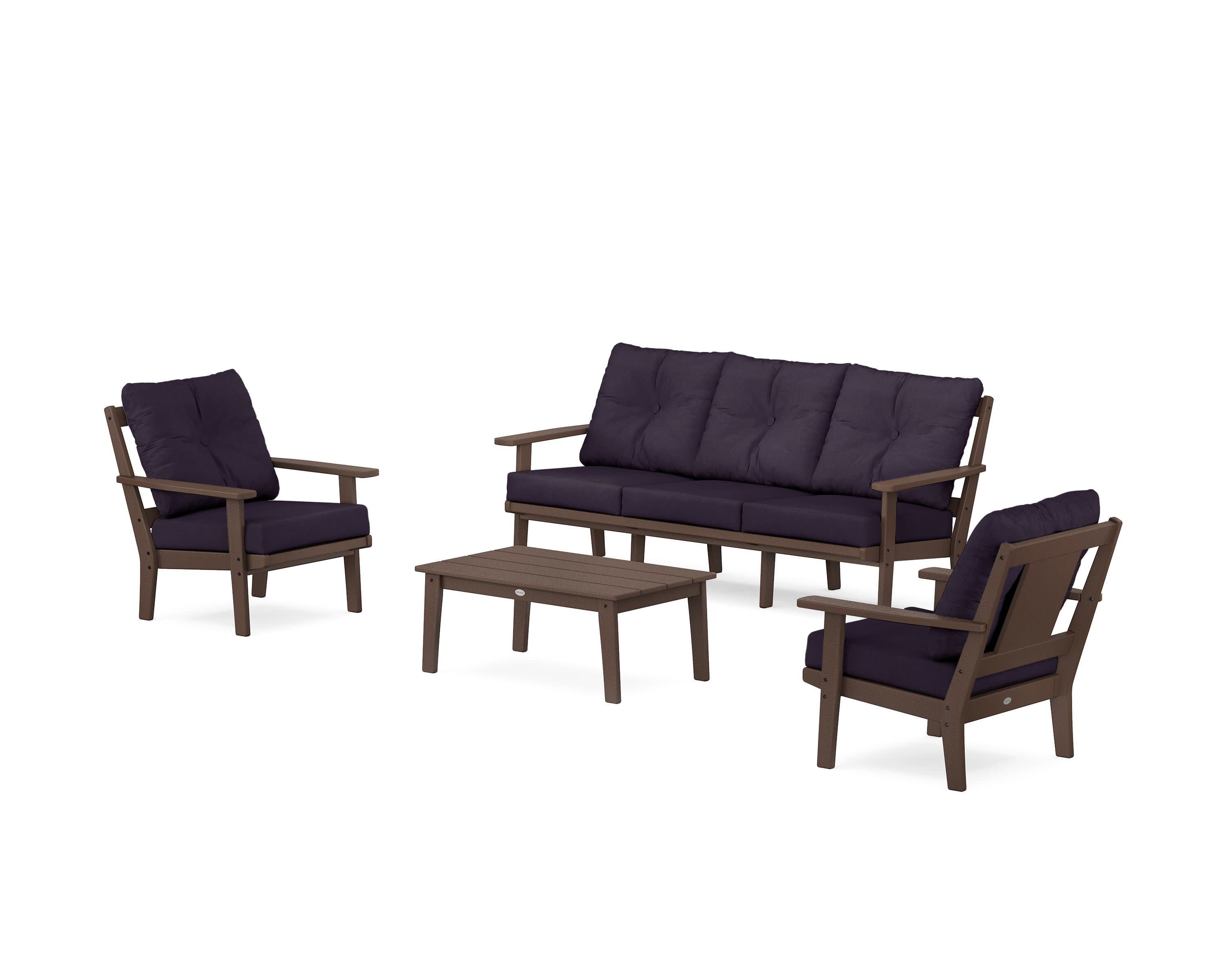 Prairie 4-Piece Deep Seating Set with Sofa in Mahogany / Navy Linen