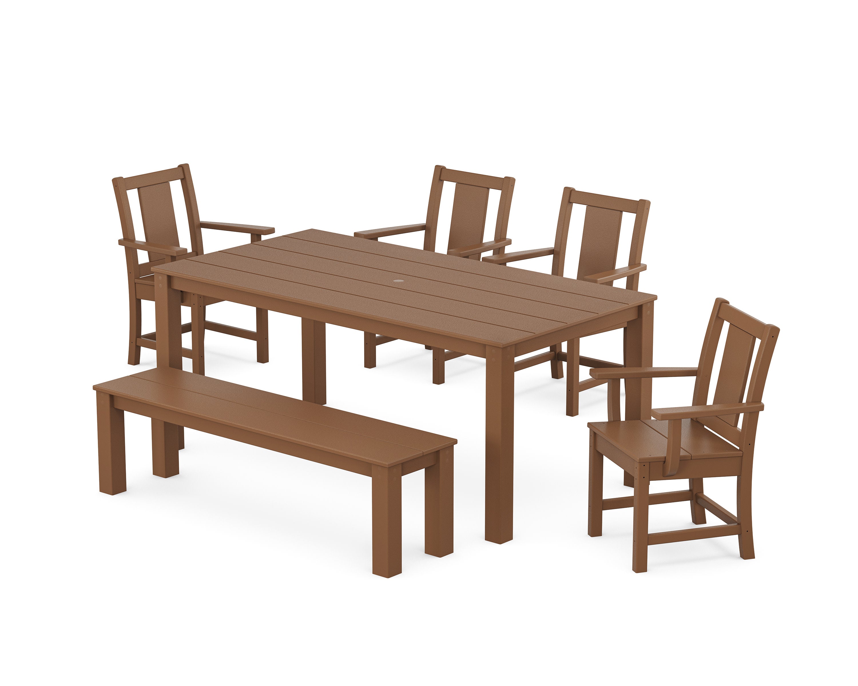 Prairie 6-Piece Parsons Dining Set with Bench in Teak