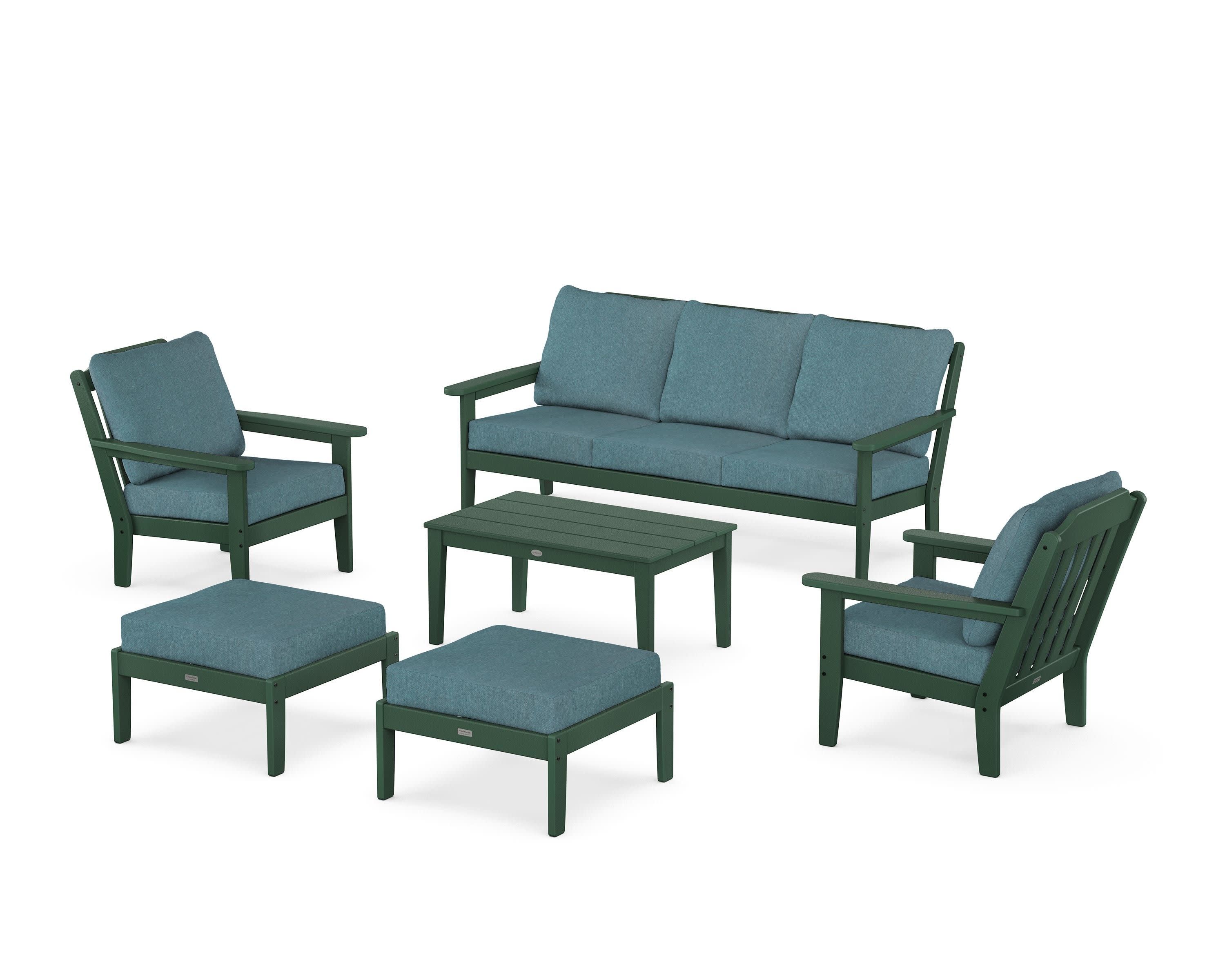 Cottage 6-Piece Lounge Sofa Set in Green / Ocean Teal
