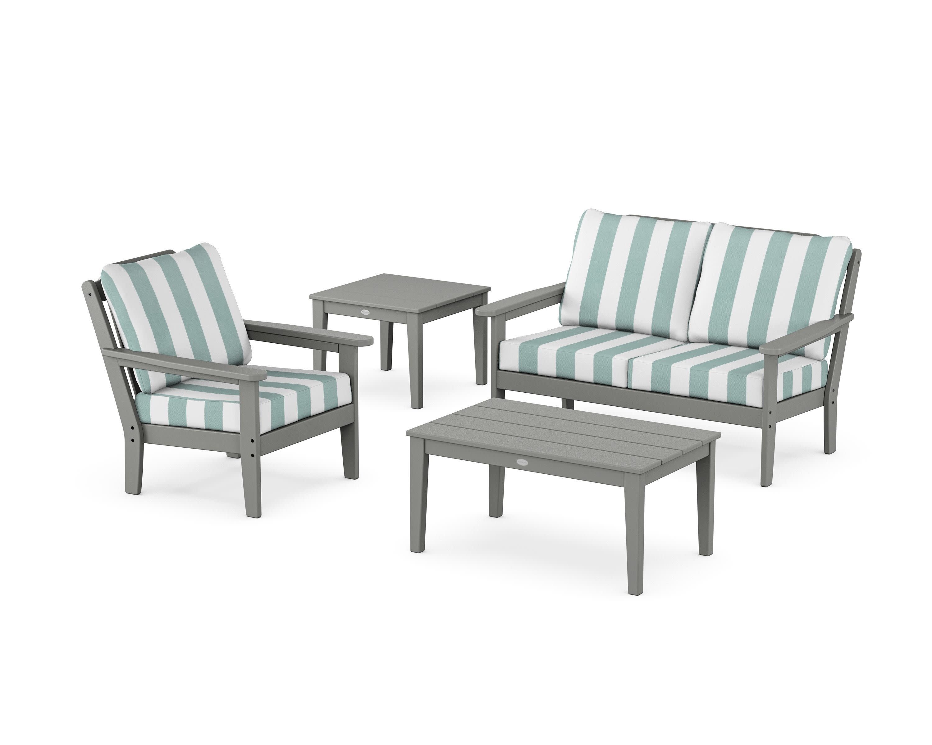 Wovendale 4-Piece Deep Seating Set in Slate Grey / Cabana Stripe Glacier Spa