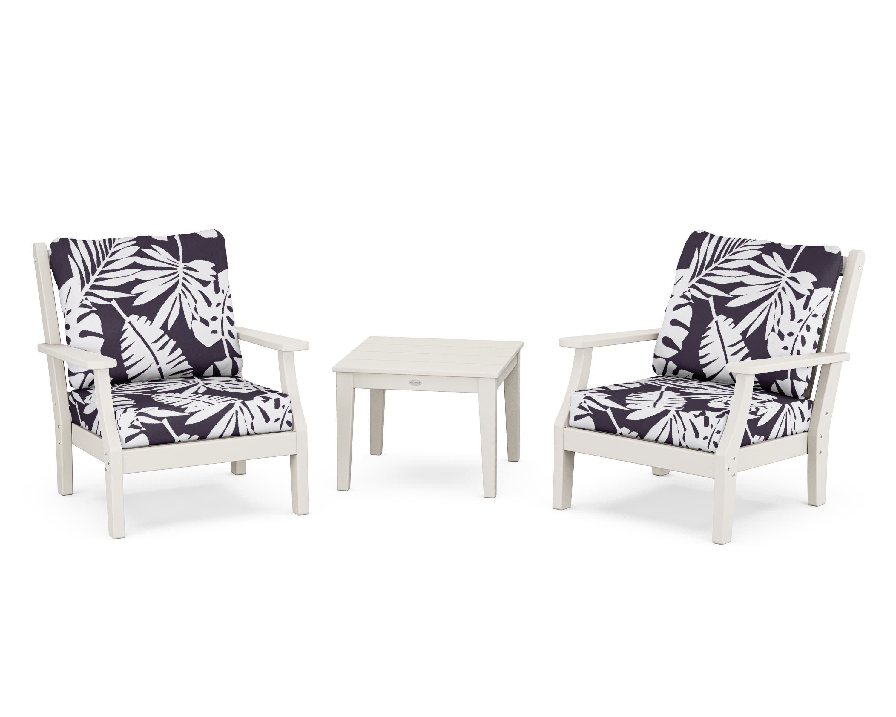 Wovendale 3-Piece Deep Seating Set in Sand / Leaf Navy
