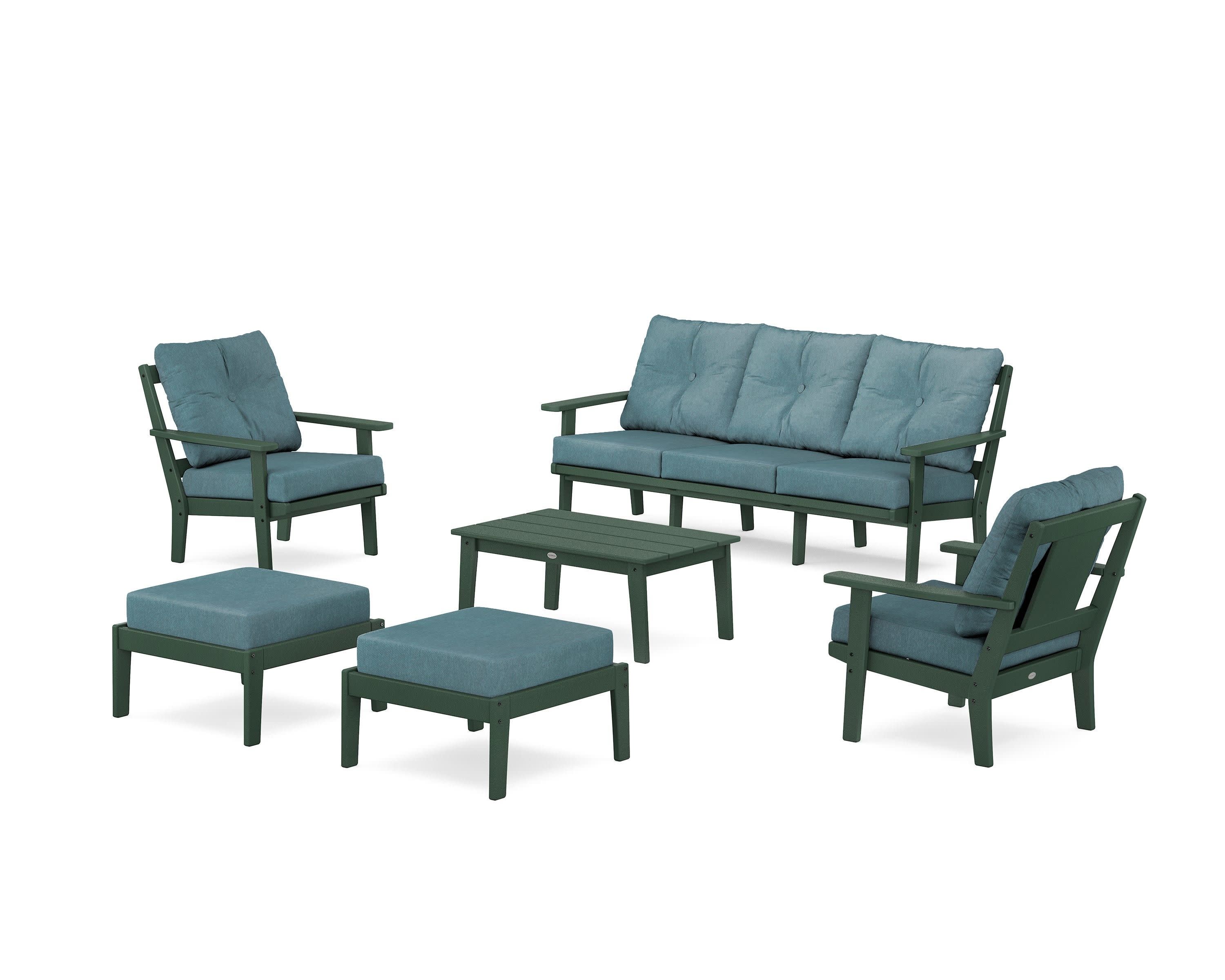 Prairie 6-Piece Lounge Sofa Set in Green / Ocean Teal