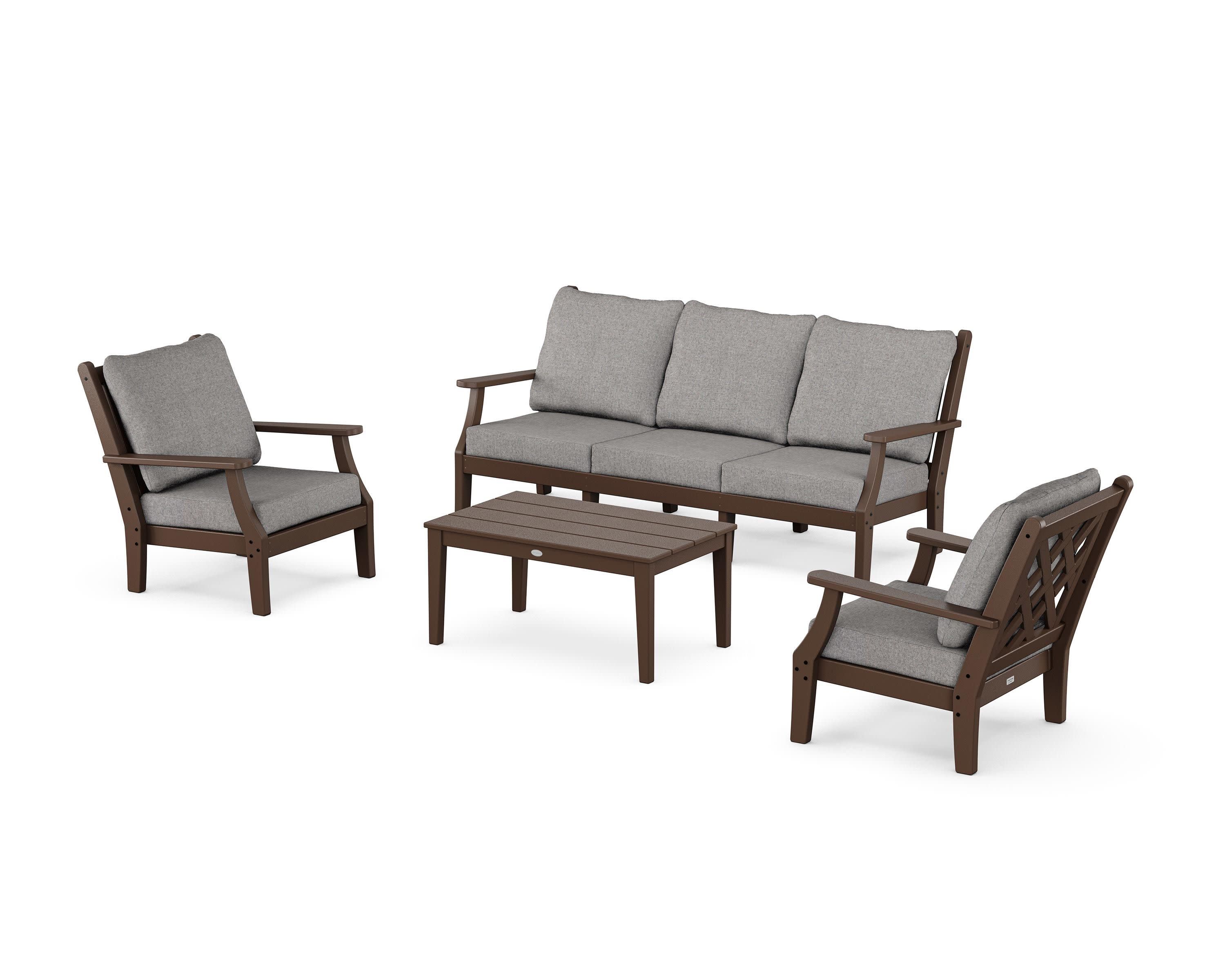 Wovendale 4-Piece Deep Seating Set with Sofa in Mahogany / Grey Mist