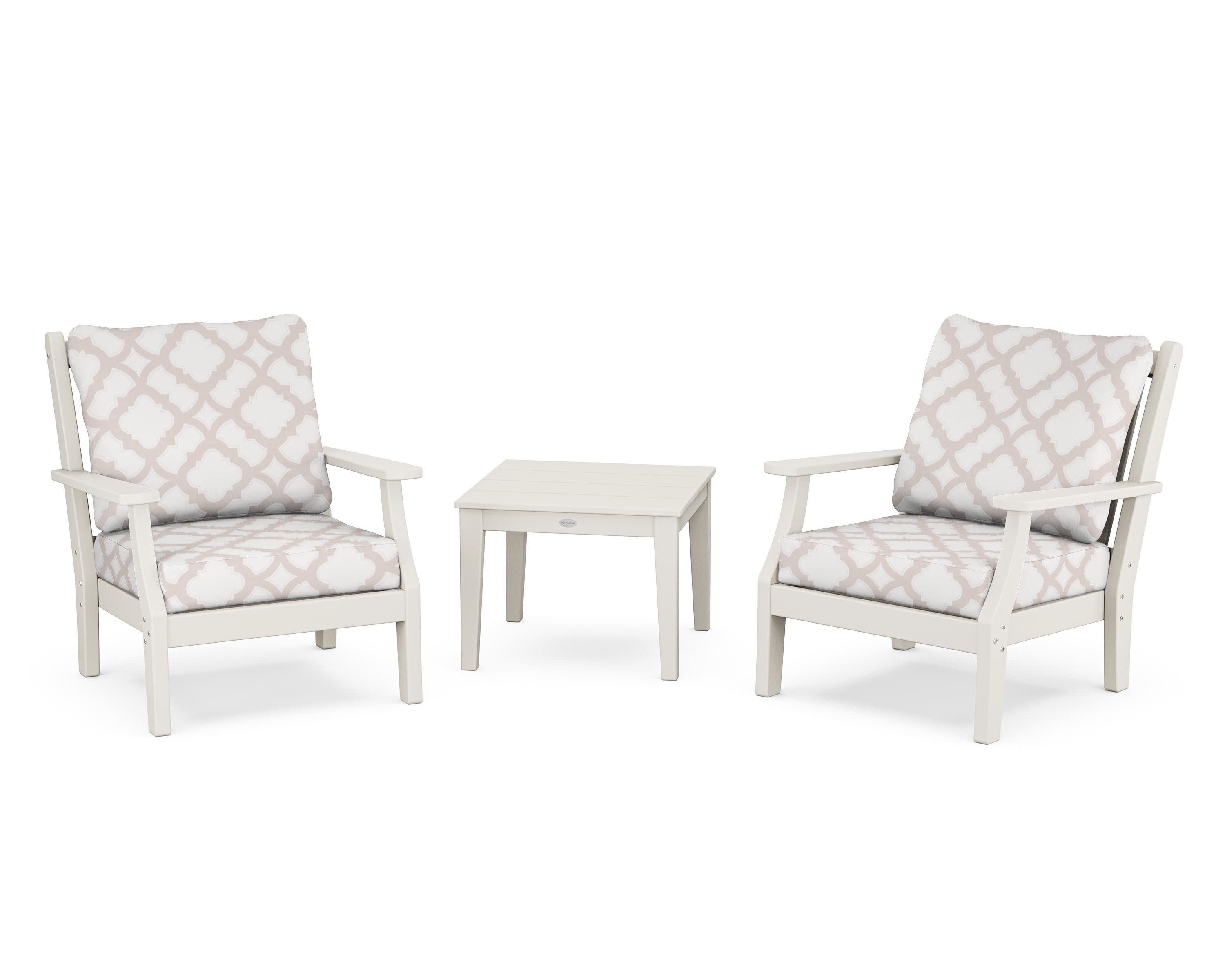 Wovendale 3-Piece Deep Seating Set in Sand / Trellis Dune Burlap