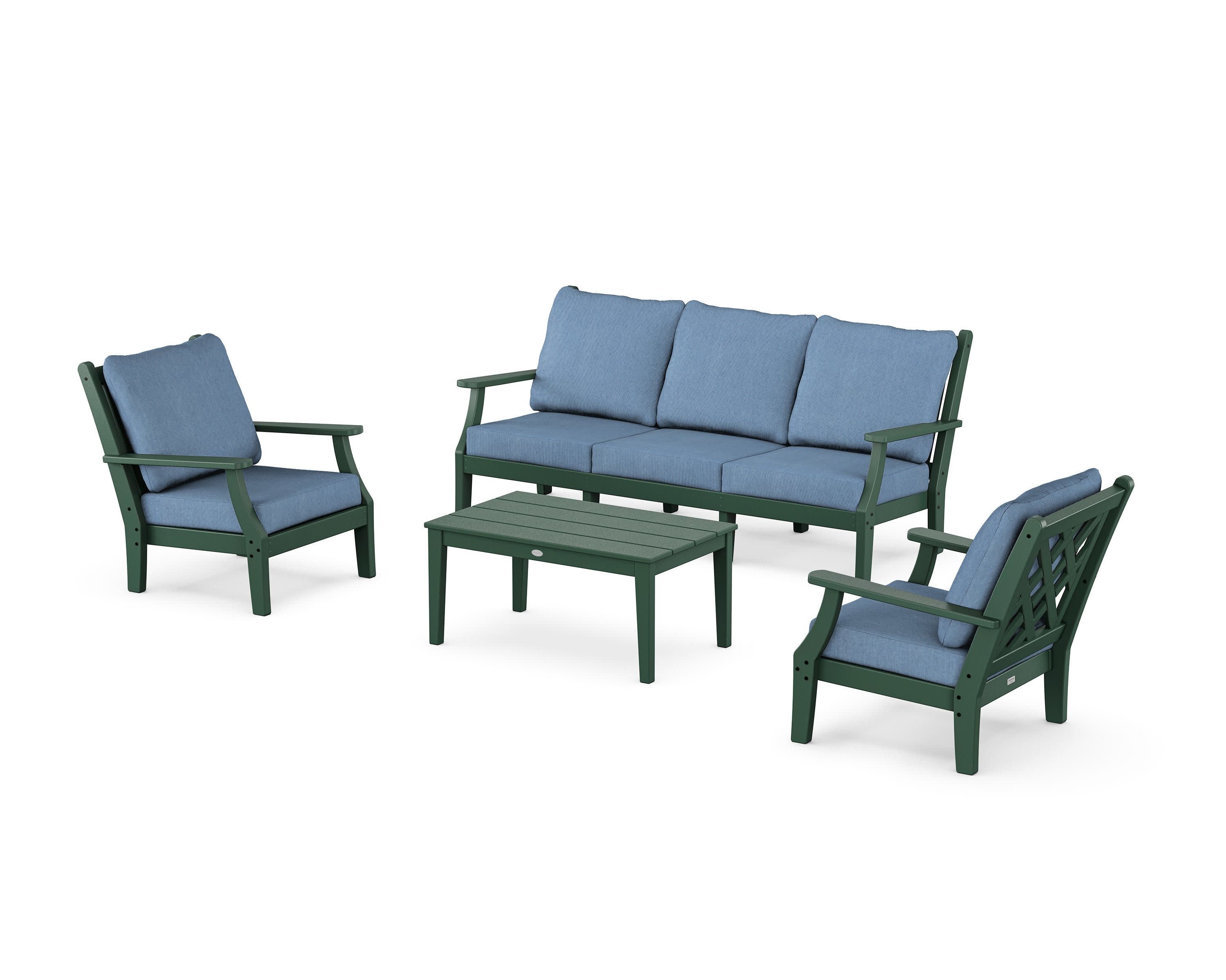 Wovendale 4-Piece Deep Seating Set with Sofa in Green / Sky Blue