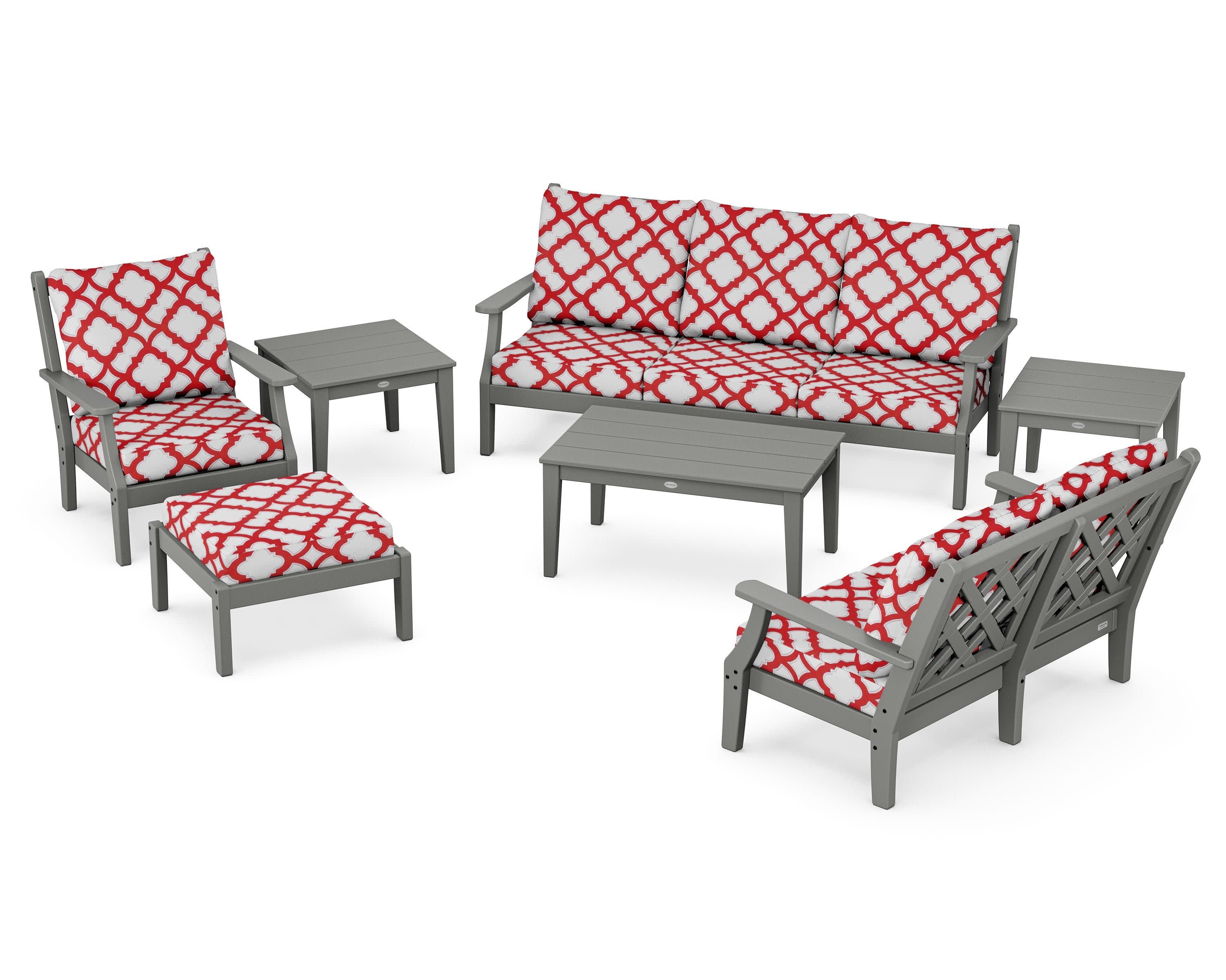 Wovendale 7-Piece Deep Seating Set in Slate Grey / Trellis Crimson