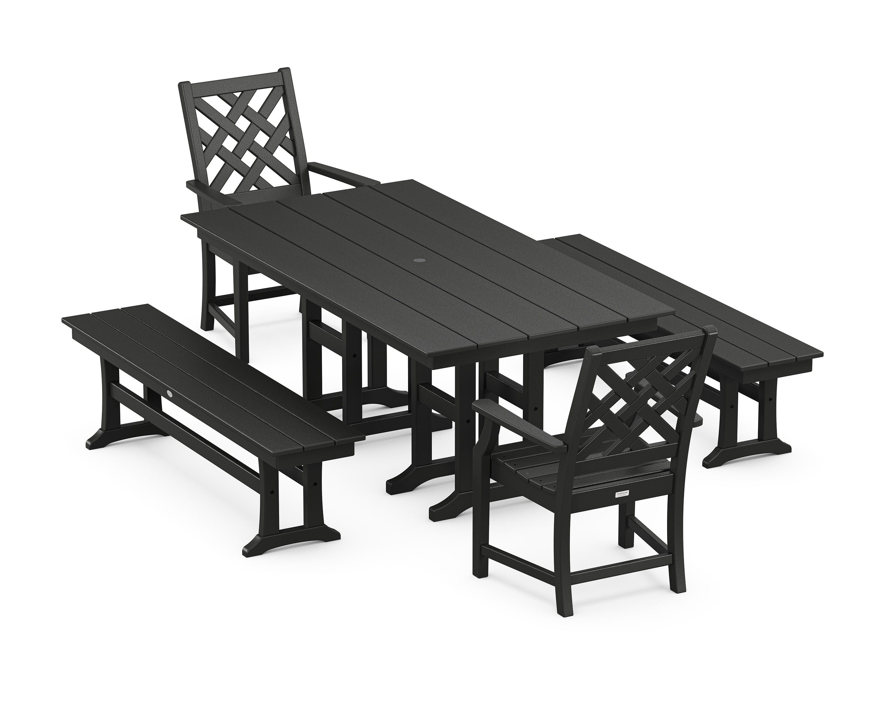 Wovendale 5-Piece Farmhouse Dining Set with Benches in Black
