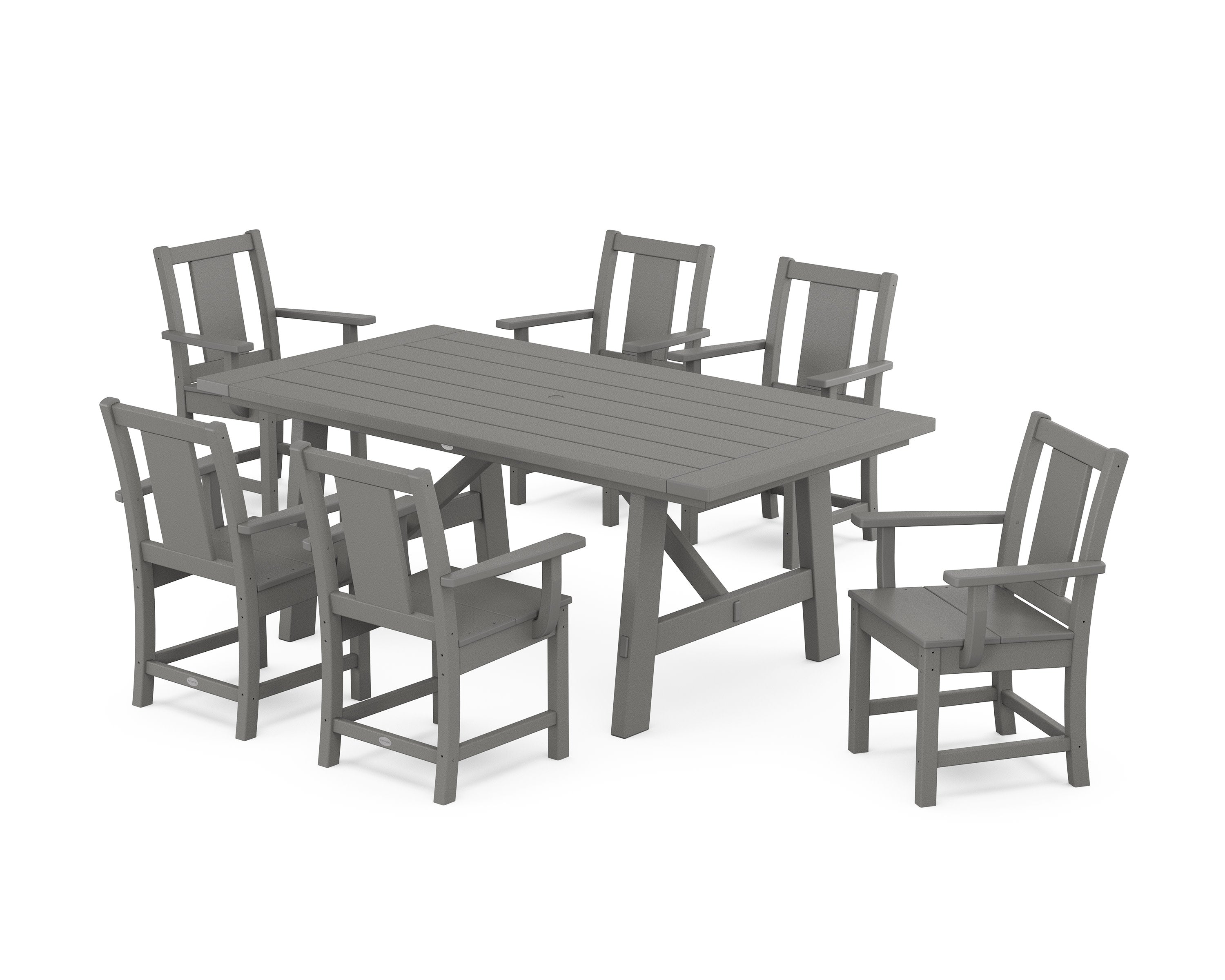 Prairie Arm Chair 7-Piece Rustic Farmhouse Dining Set in Slate Grey