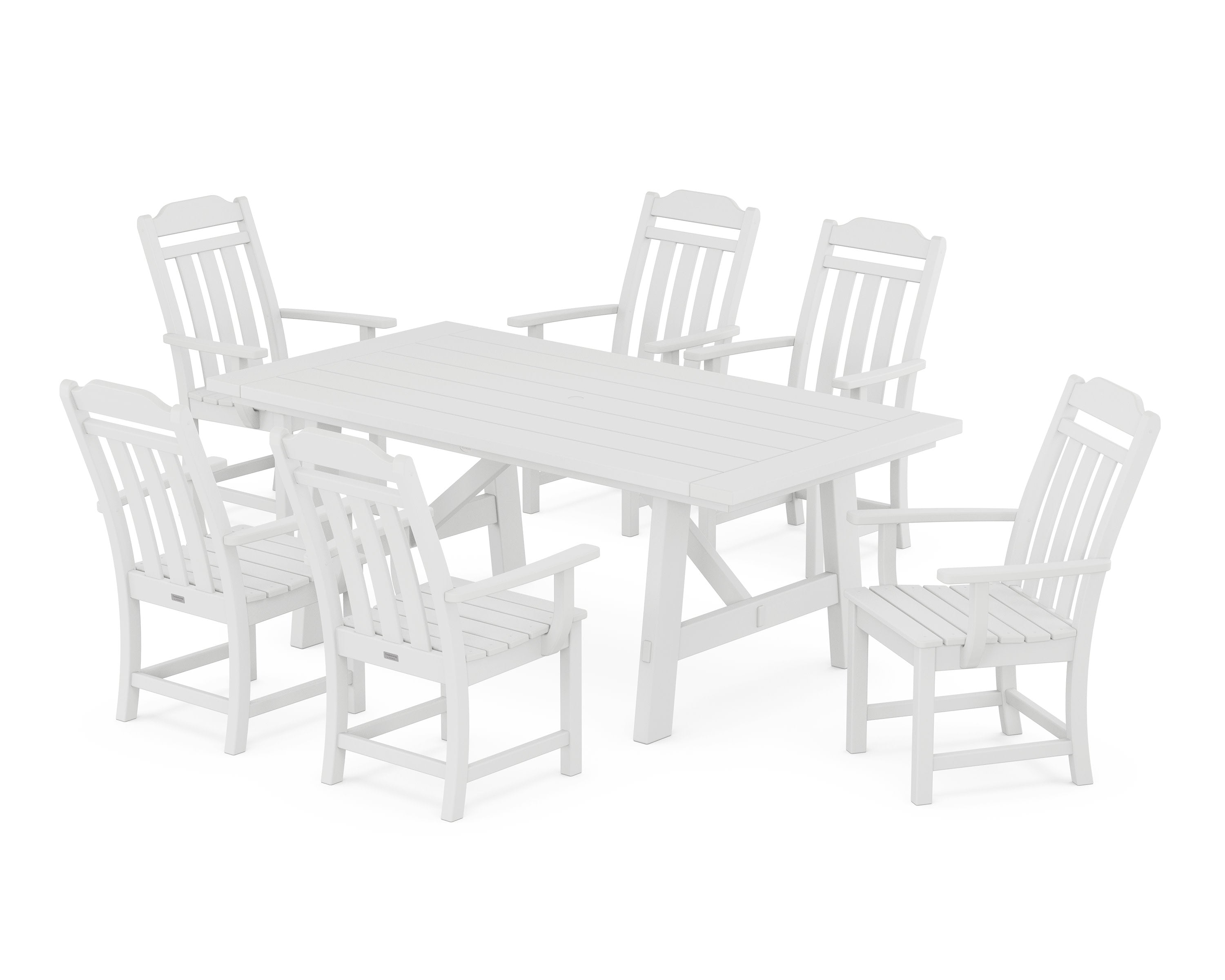 Cottage Arm Chair 7-Piece Rustic Farmhouse Dining Set in White