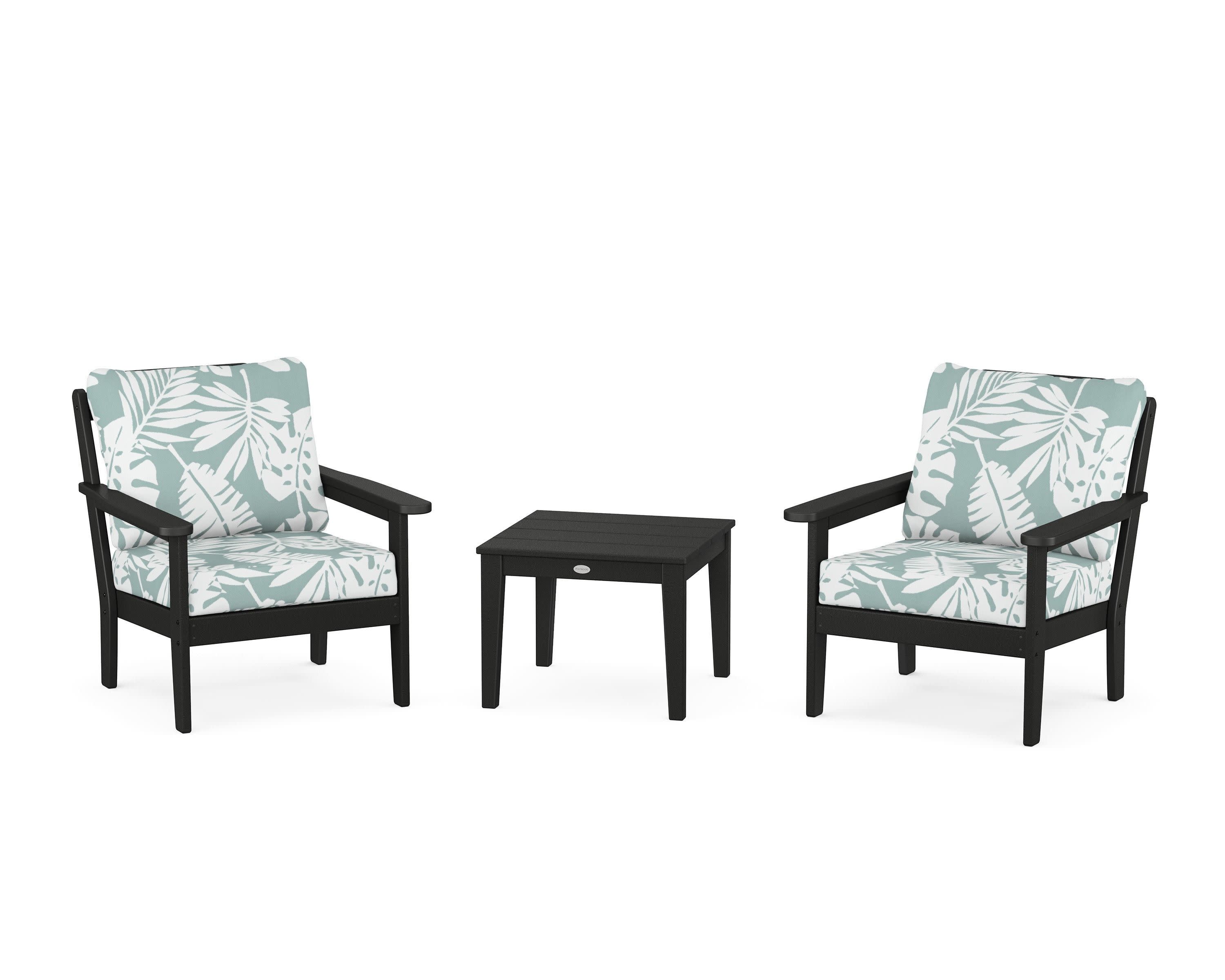 Cottage 3-Piece Deep Seating Set in Black / Leaf Glacier Spa