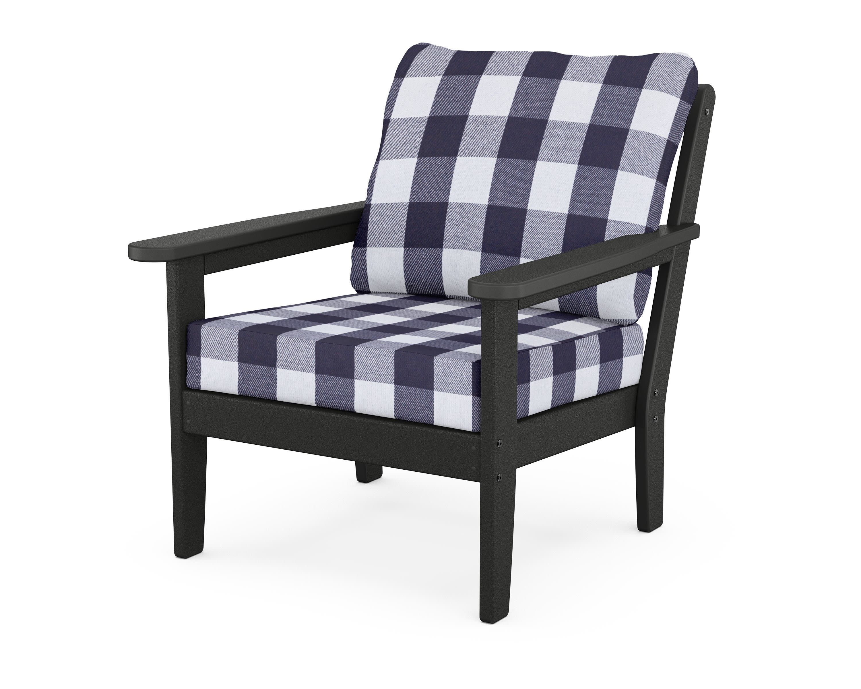 Cottage Deep Seating Chair in Black / Buffalo Plaid Navy