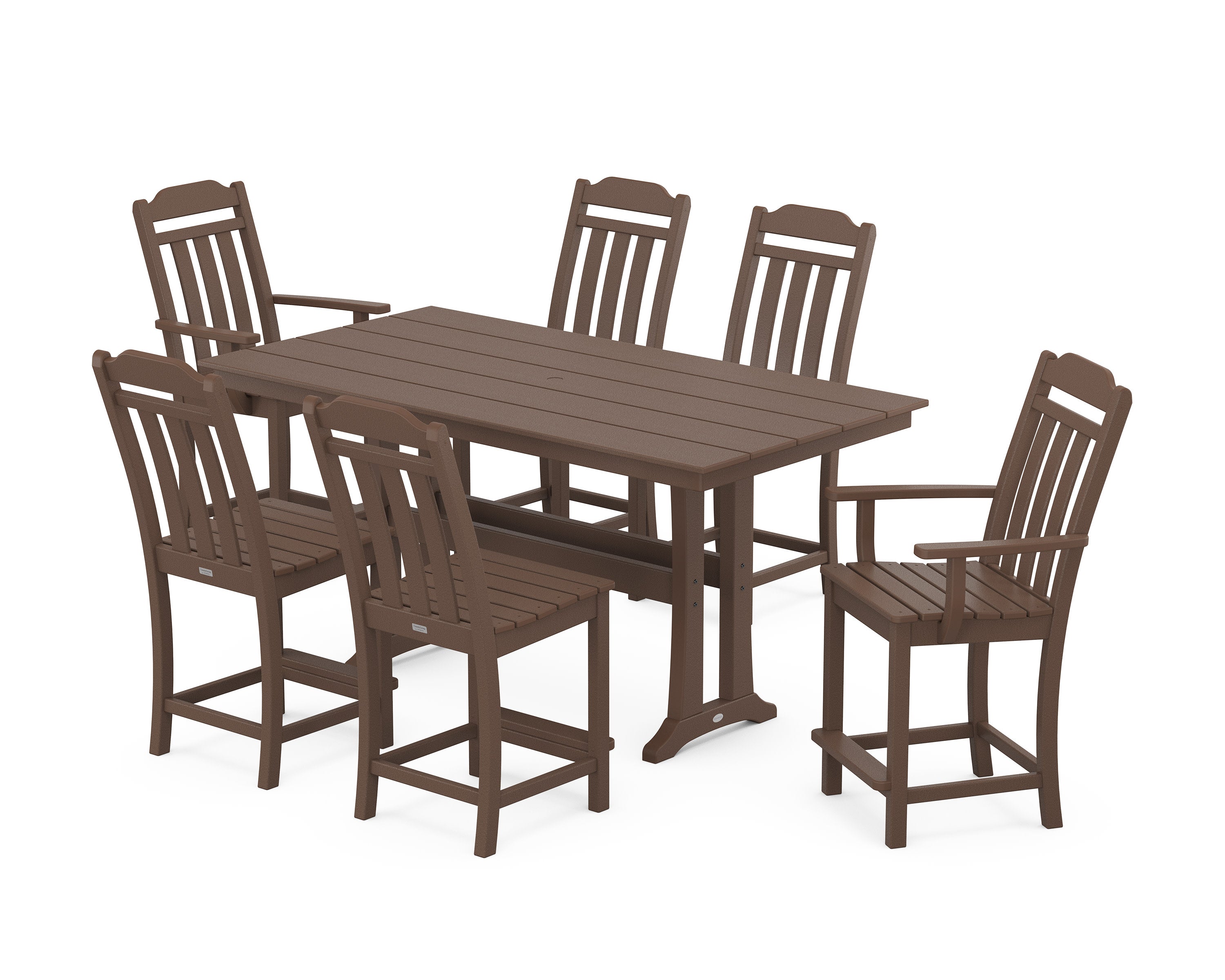 Cottage 7-Piece Farmhouse Counter Set with Trestle Legs in Mahogany