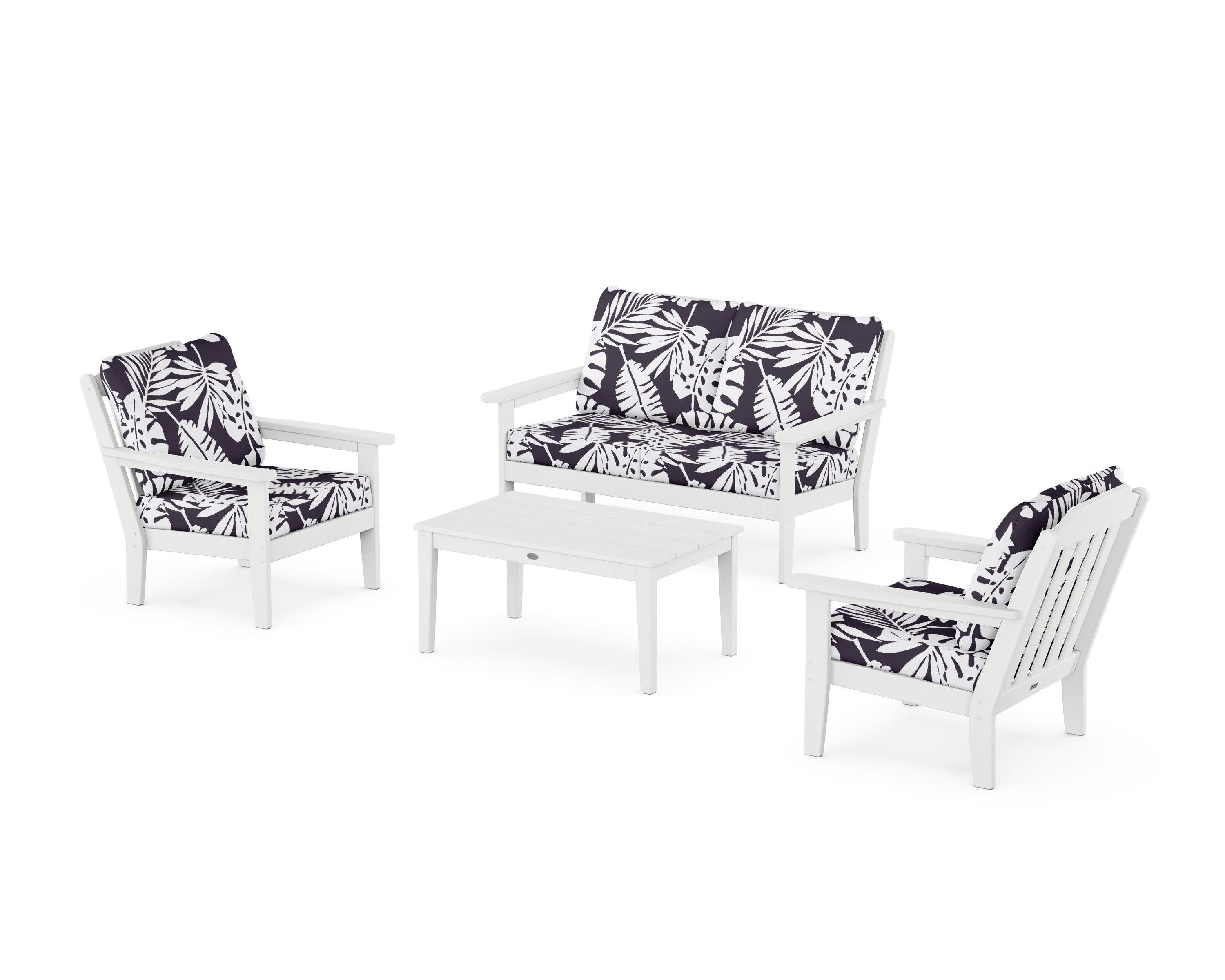 Cottage 4-Piece Deep Seating Set with Loveseat in White / Leaf Navy