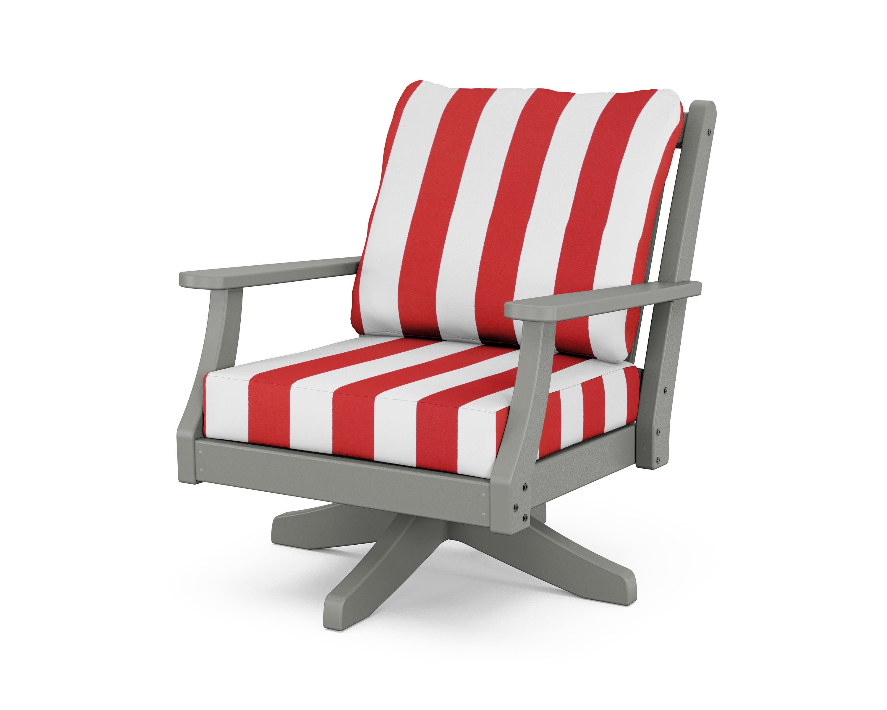 Wovendale Deep Seating Swivel Chair in Slate Grey / Cabana Stripe Crimson