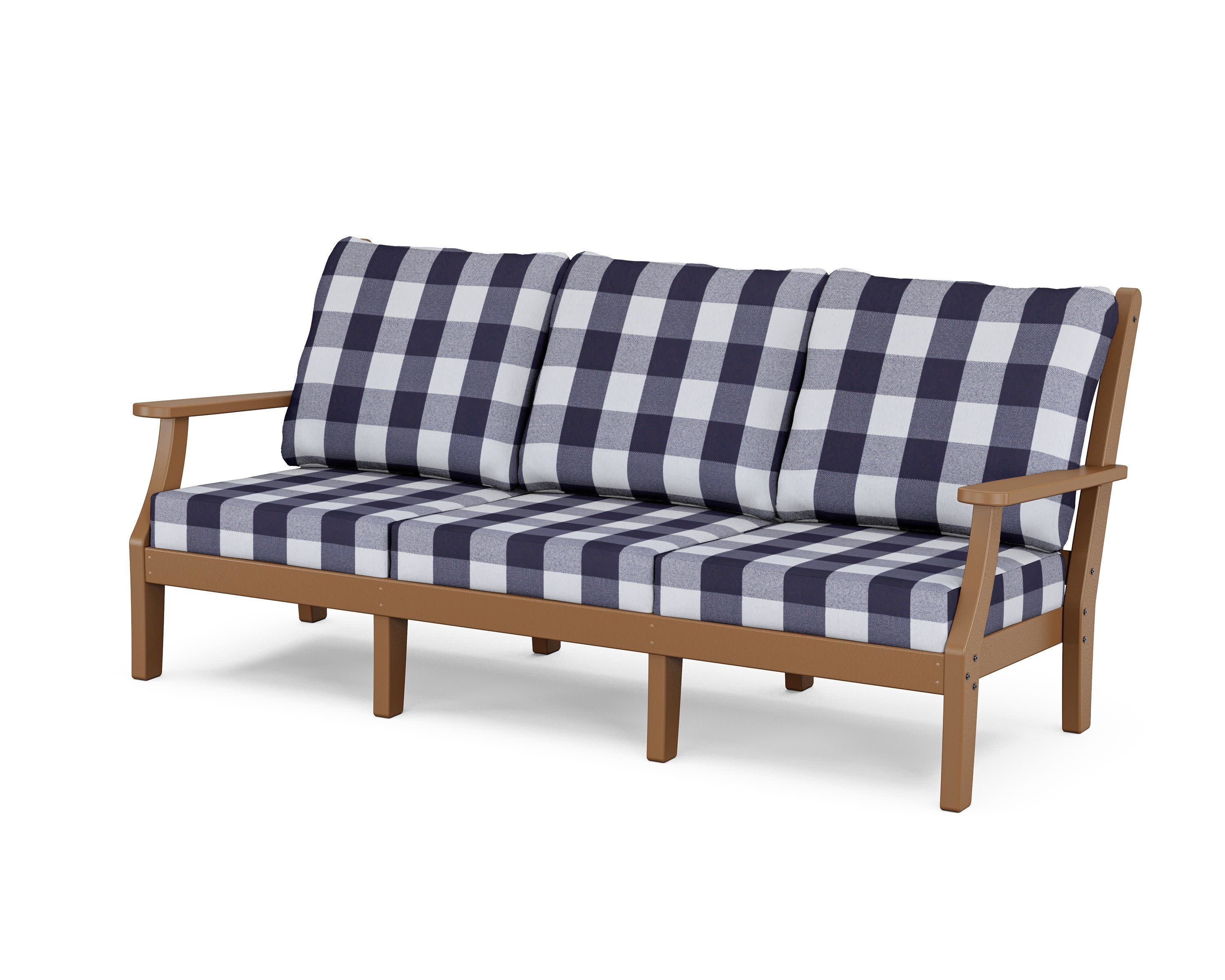 Wovendale Deep Seating Sofa in Teak / Buffalo Plaid Navy