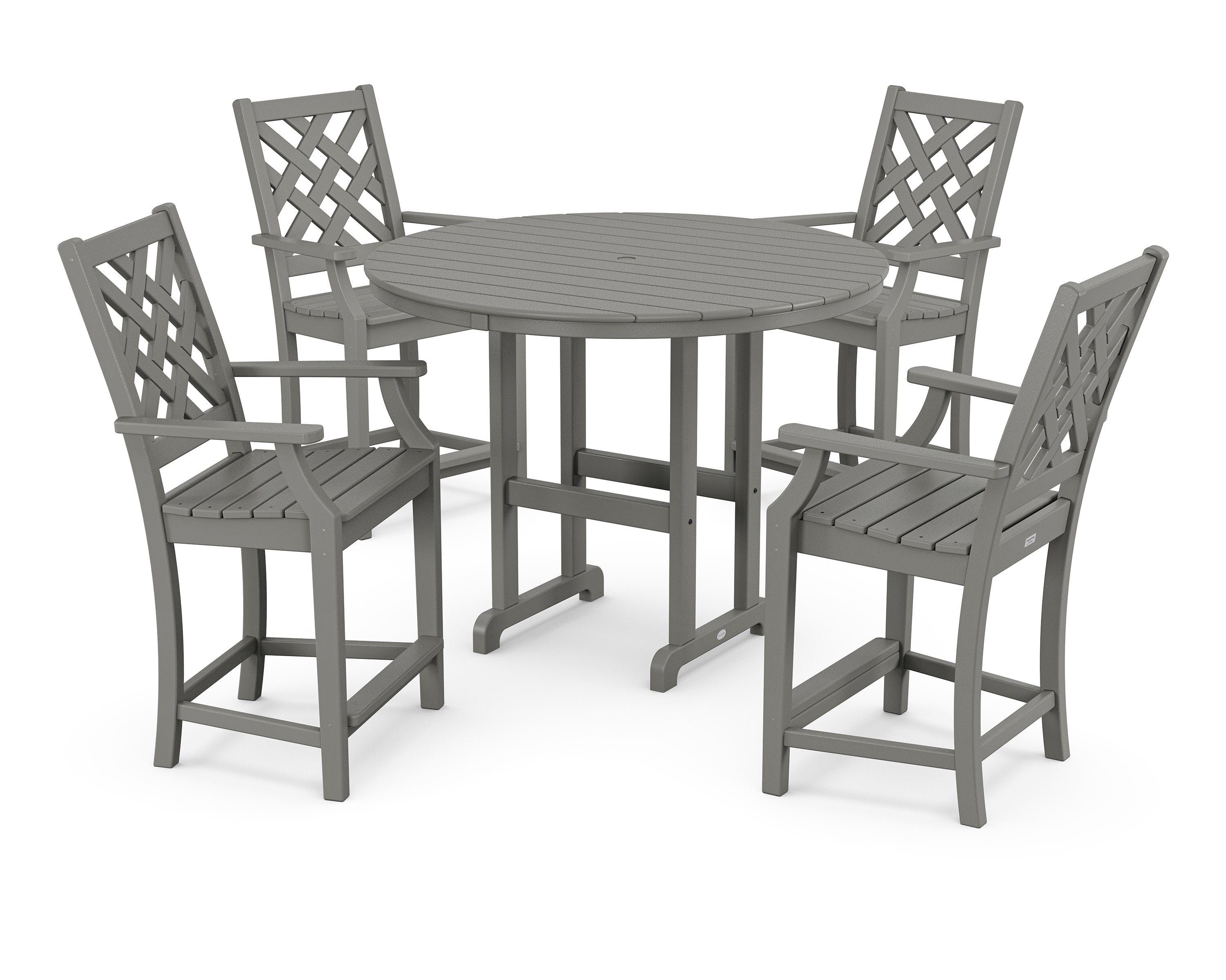 Wovendale 5-Piece Round Farmhouse Counter Set in Slate Grey