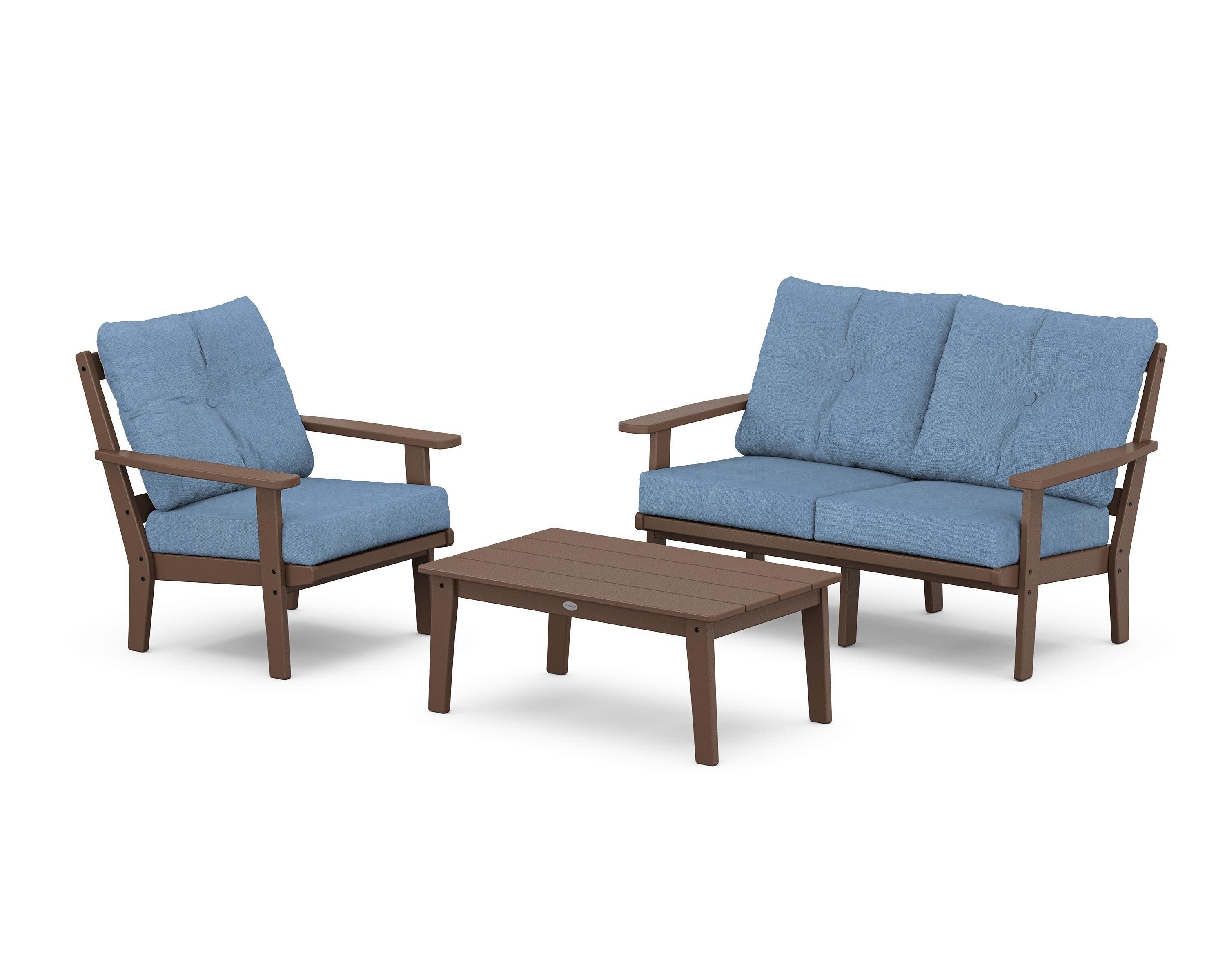 Prairie 3-Piece Deep Seating Set with Loveseat in Mahogany / Sky Blue