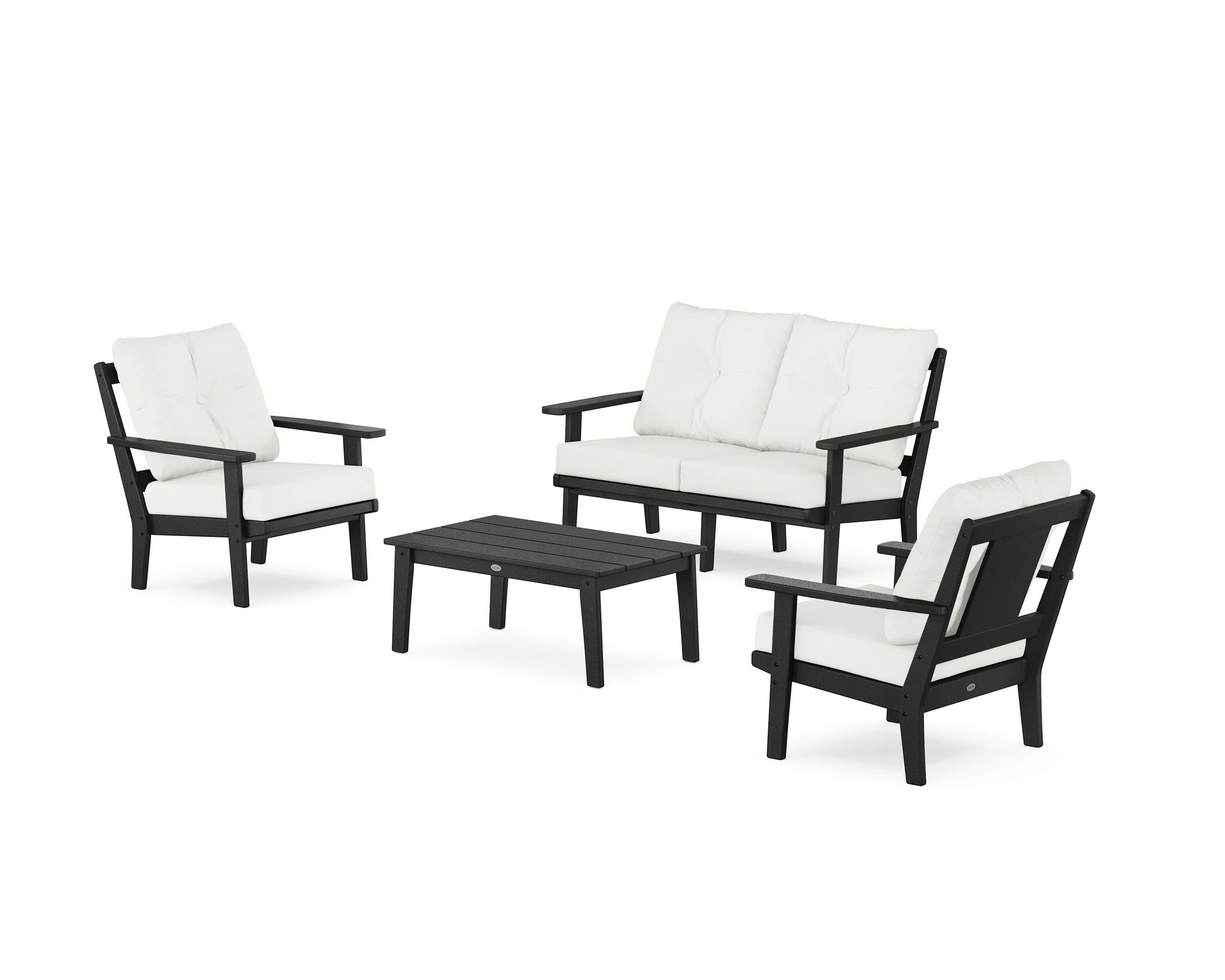 Prairie 4-Piece Deep Seating Set with Loveseat in Black / Natural Linen