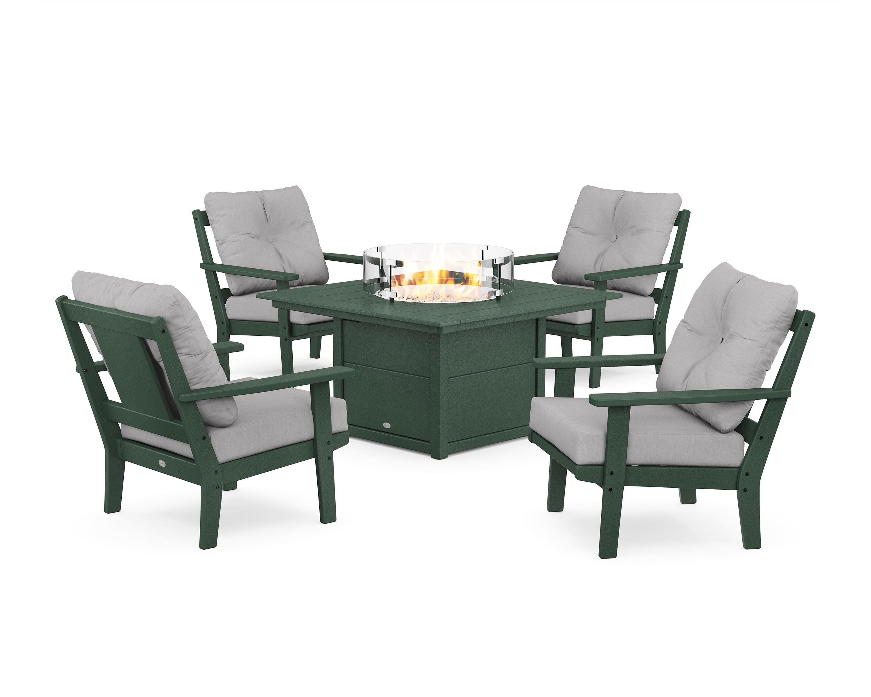 Prairie 5-Piece Deep Seating Set with Fire Pit Table in Green / Granite