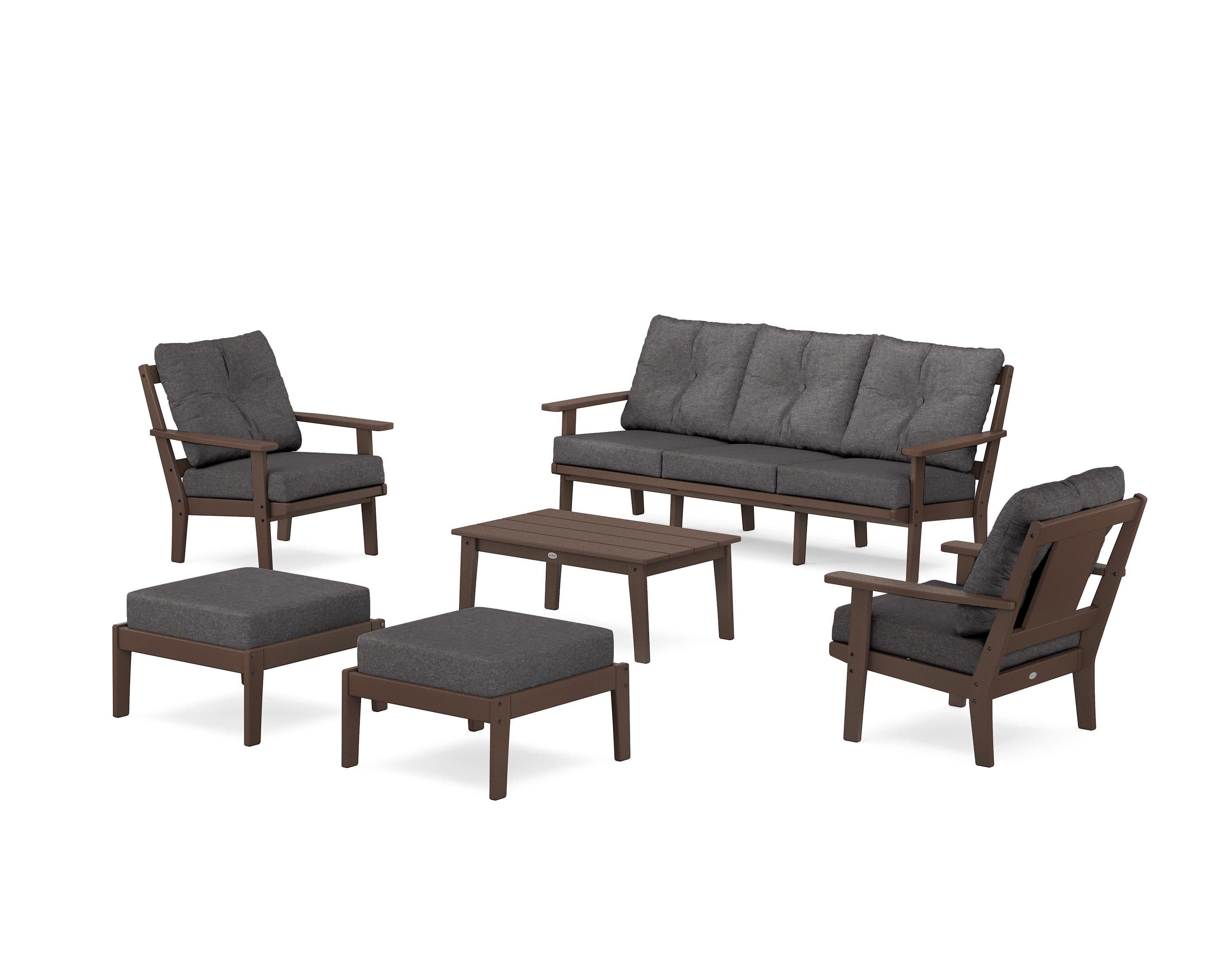 Prairie 6-Piece Lounge Sofa Set in Mahogany / Ash Charcoal
