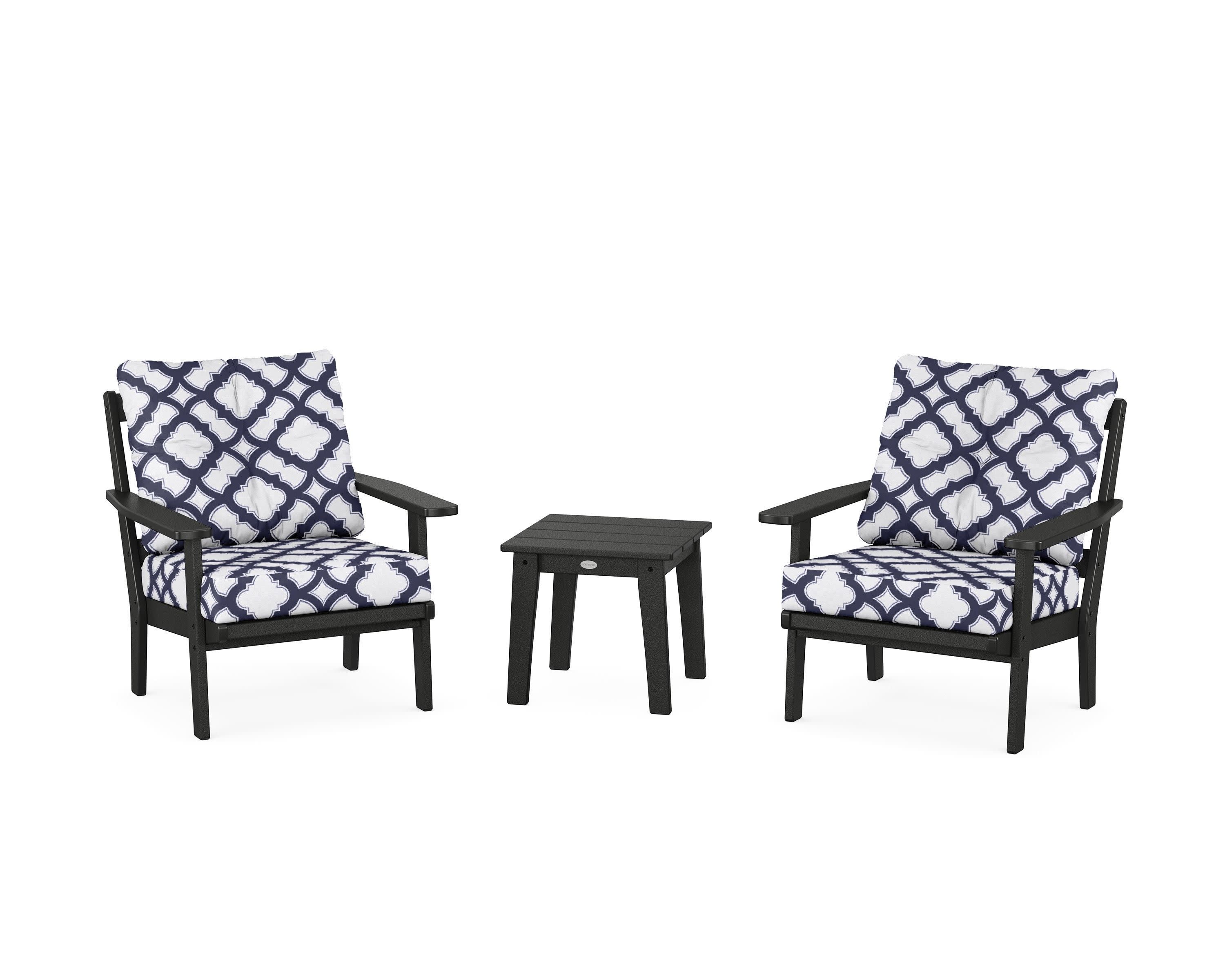 Prairie 3-Piece Deep Seating Set in Black / Trellis Navy