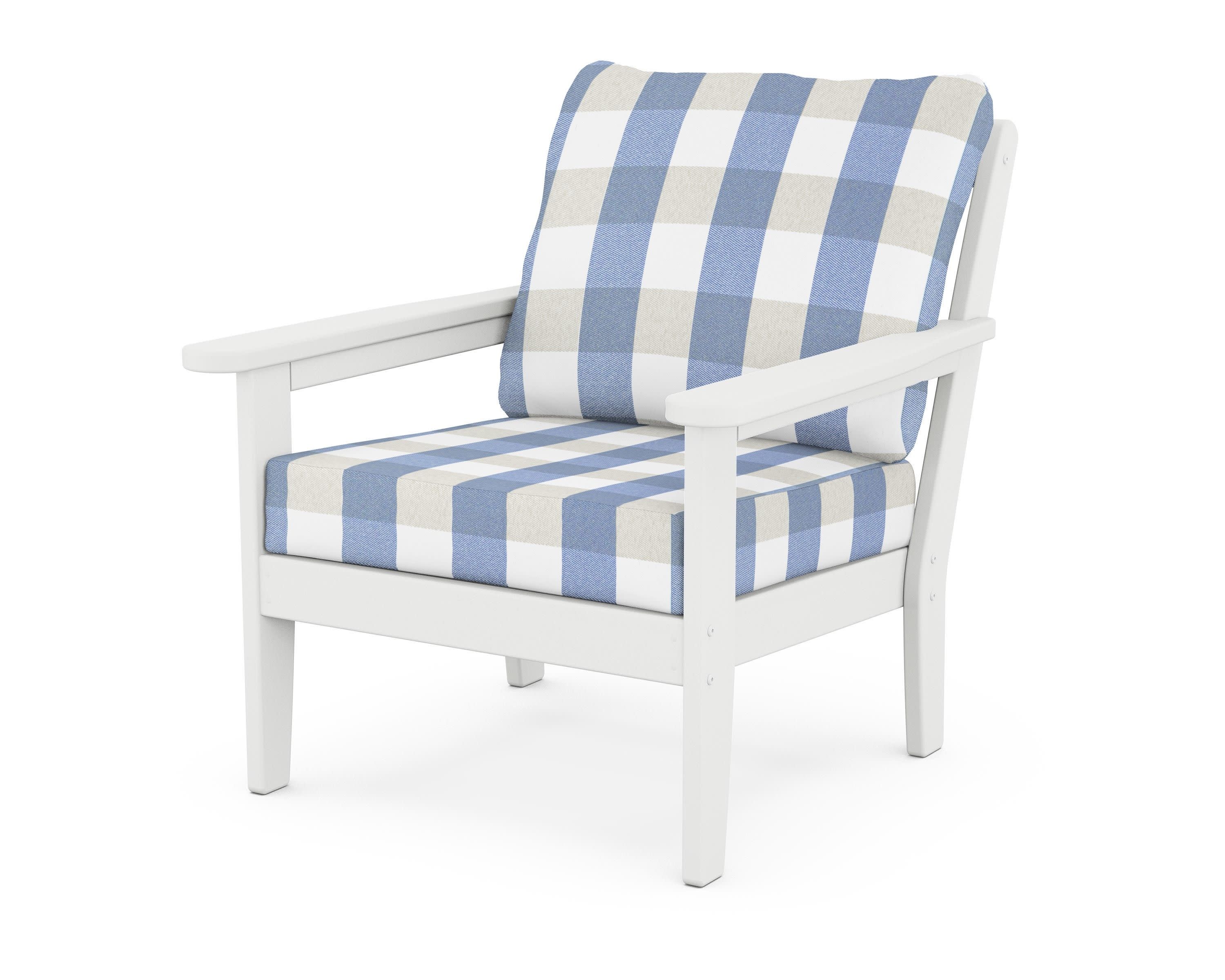Cottage Deep Seating Chair in White / Buffalo Plaid Sky Blue